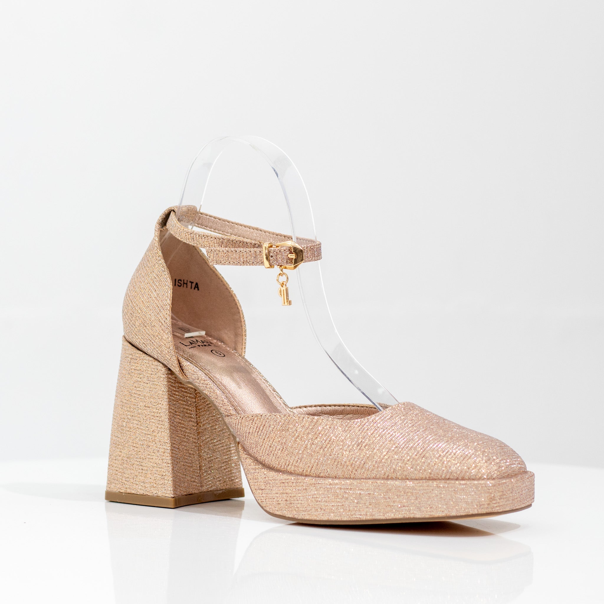 Ishta shimmer open waist 9cm platform heel champagne