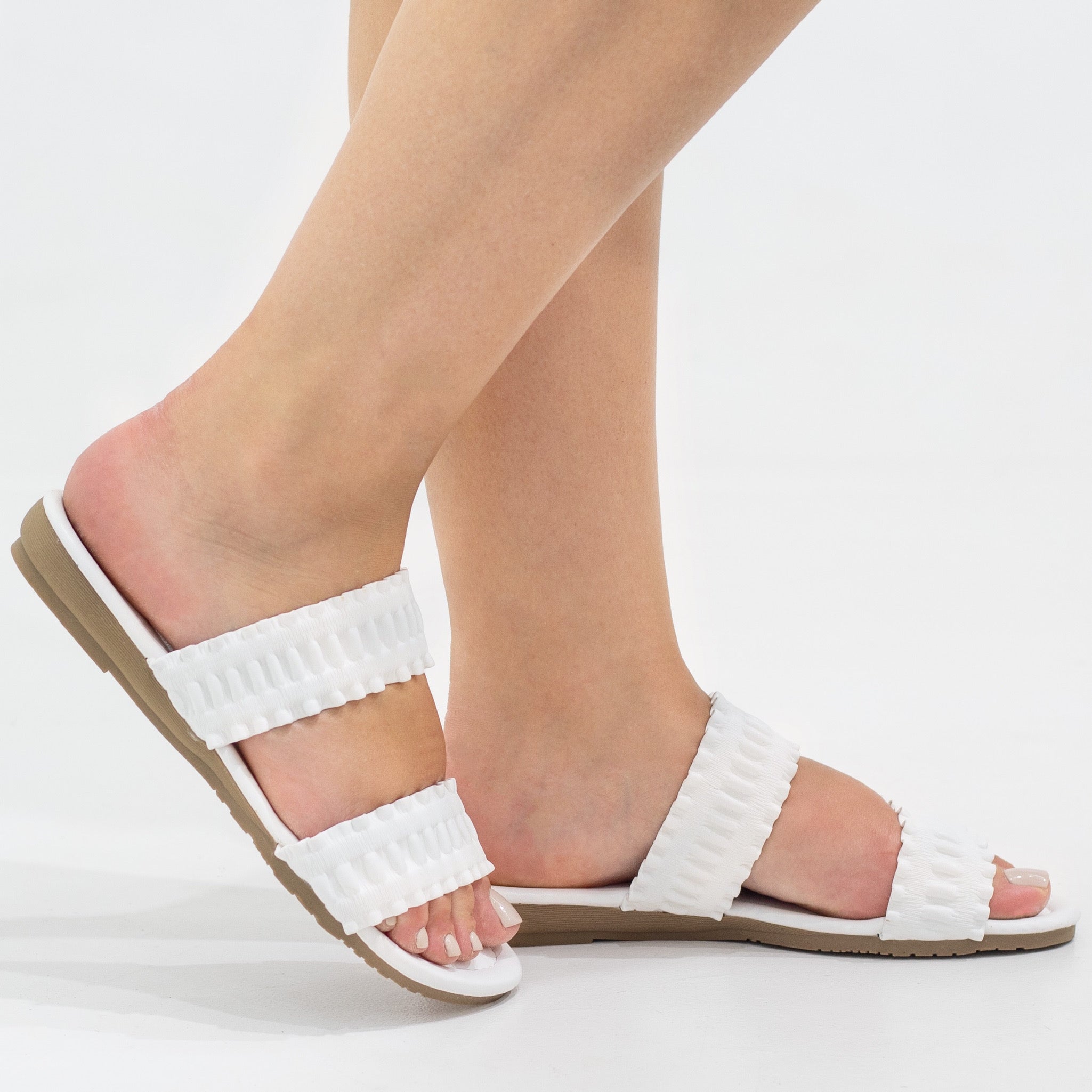 Afina double band weaved slide white