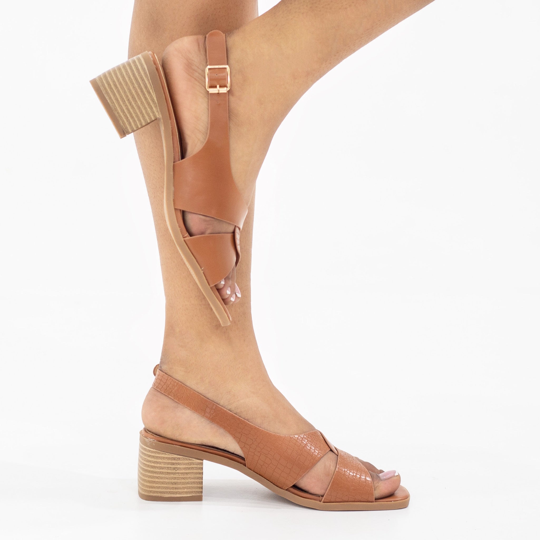 Lanu 5cm block heel pu sandal camel