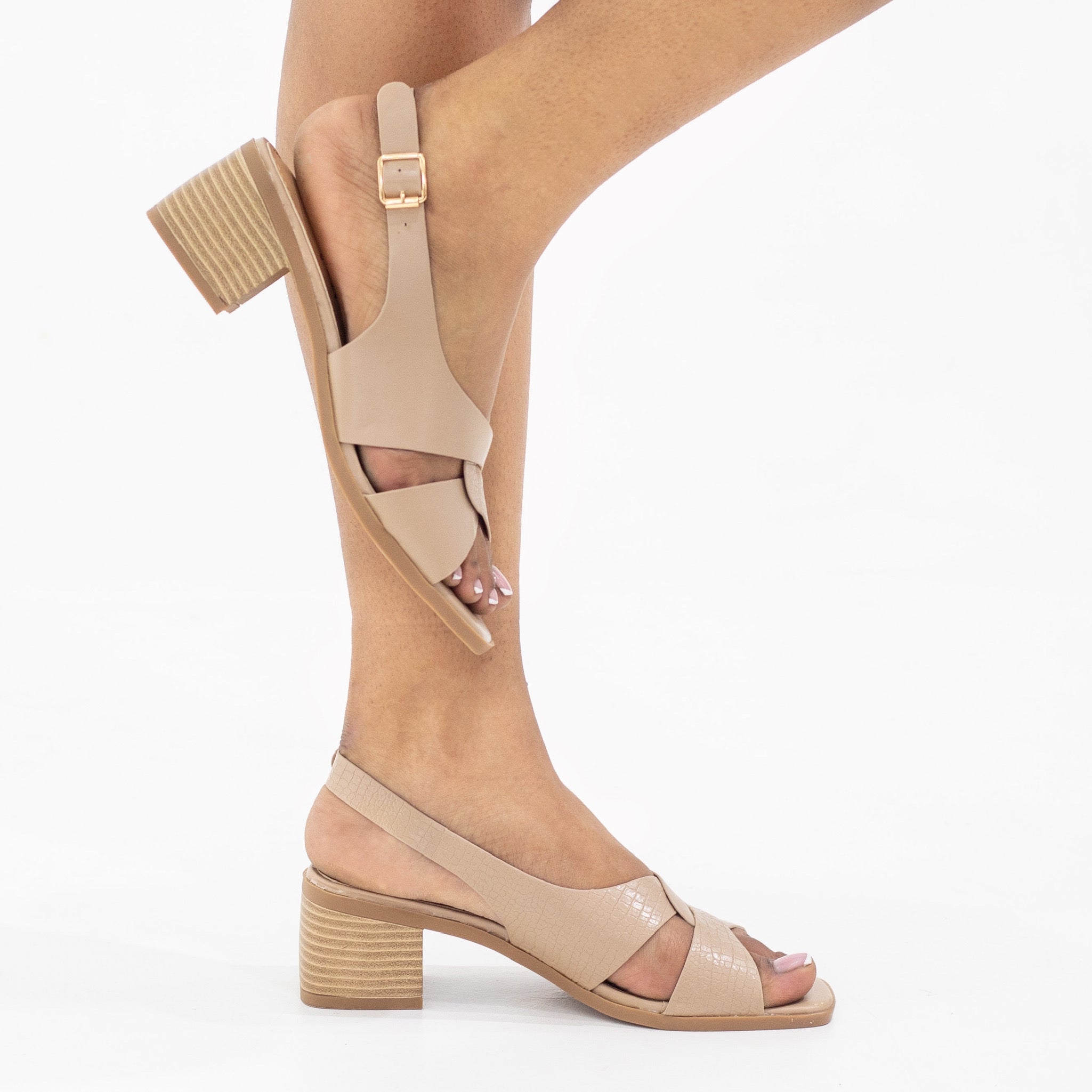 Lanu 5cm block heel pu sandal beige