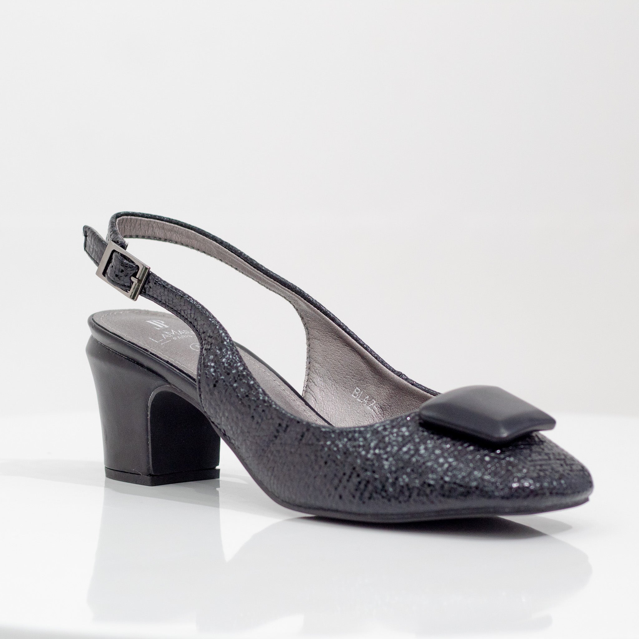 Blaze block 5.5cm heel sling back with sqr trim pumps black