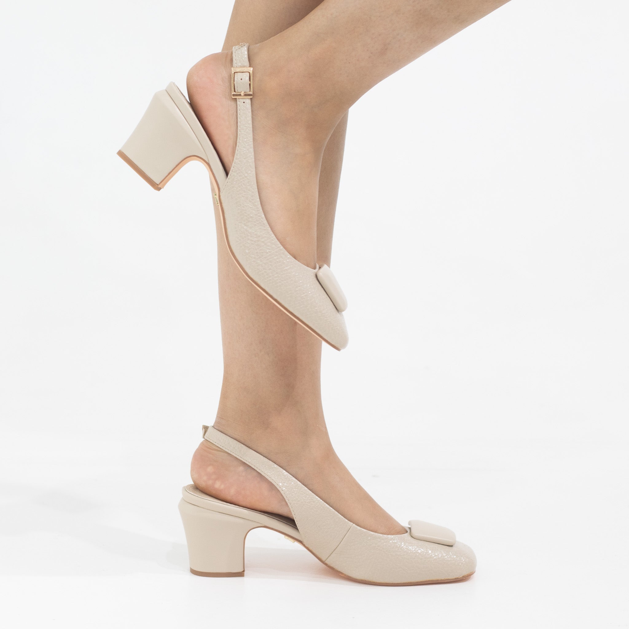 Blaze block 5.5cm heel sling back with sqr trim pumps nude