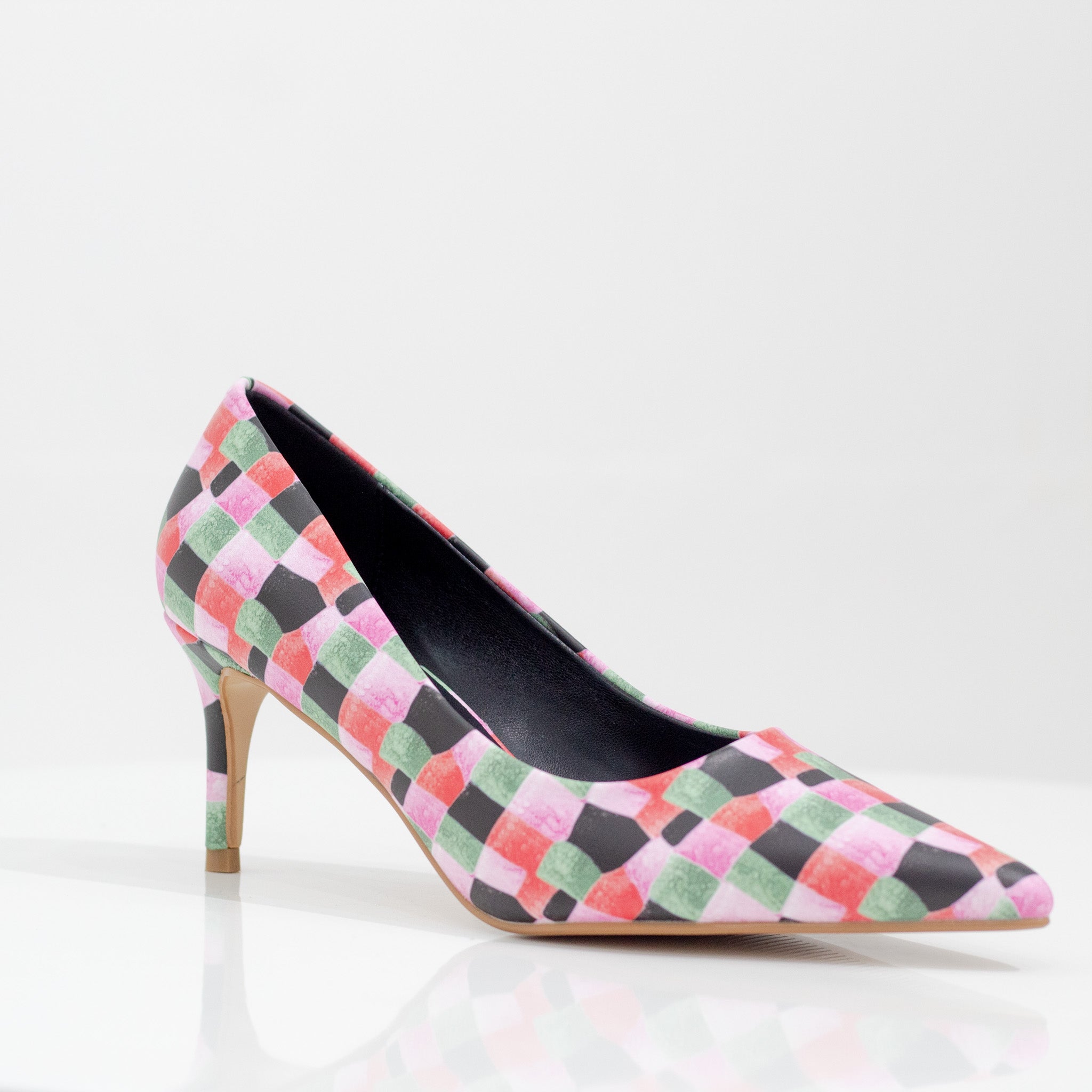 Banu 7cm heel multi colored pointy court pink