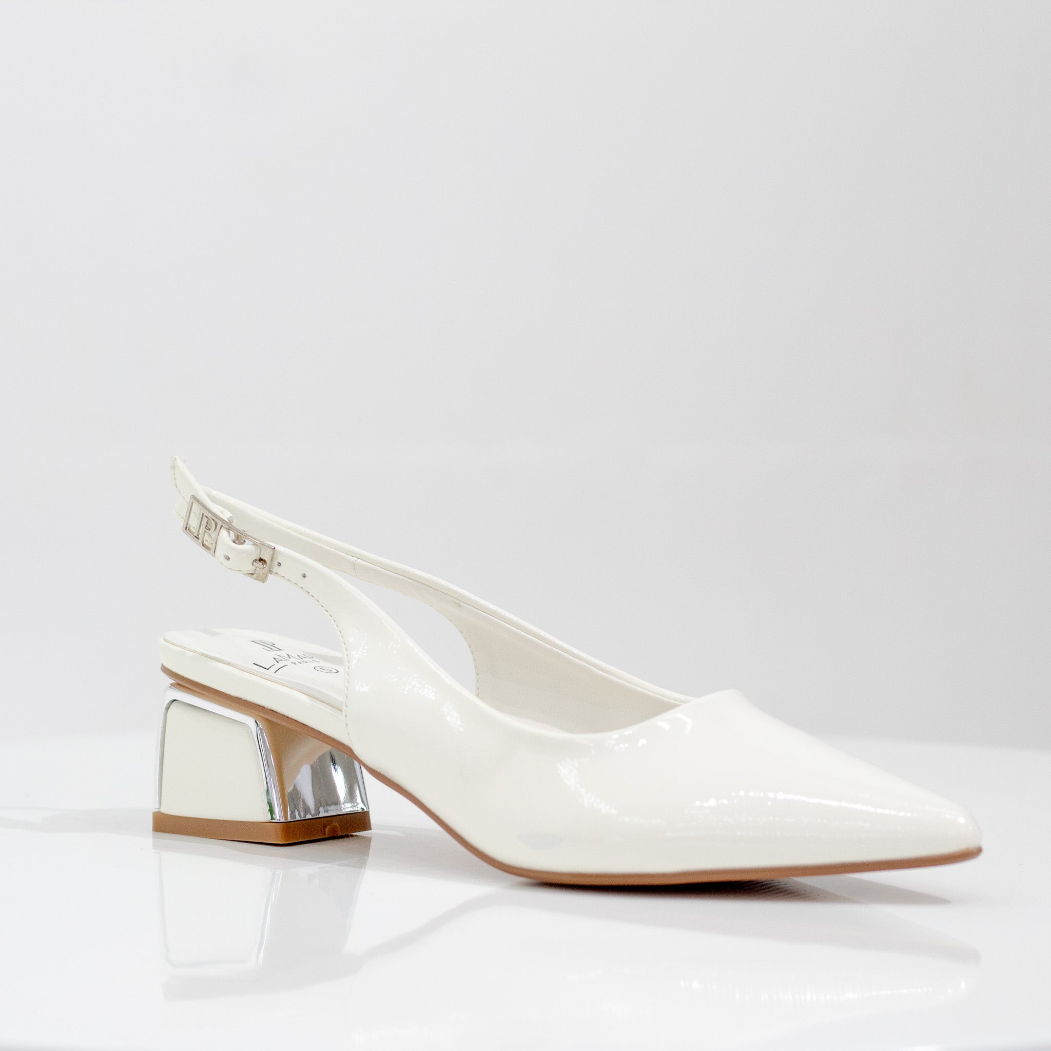 Gabrina 4cm heel pu closed toe sling court white