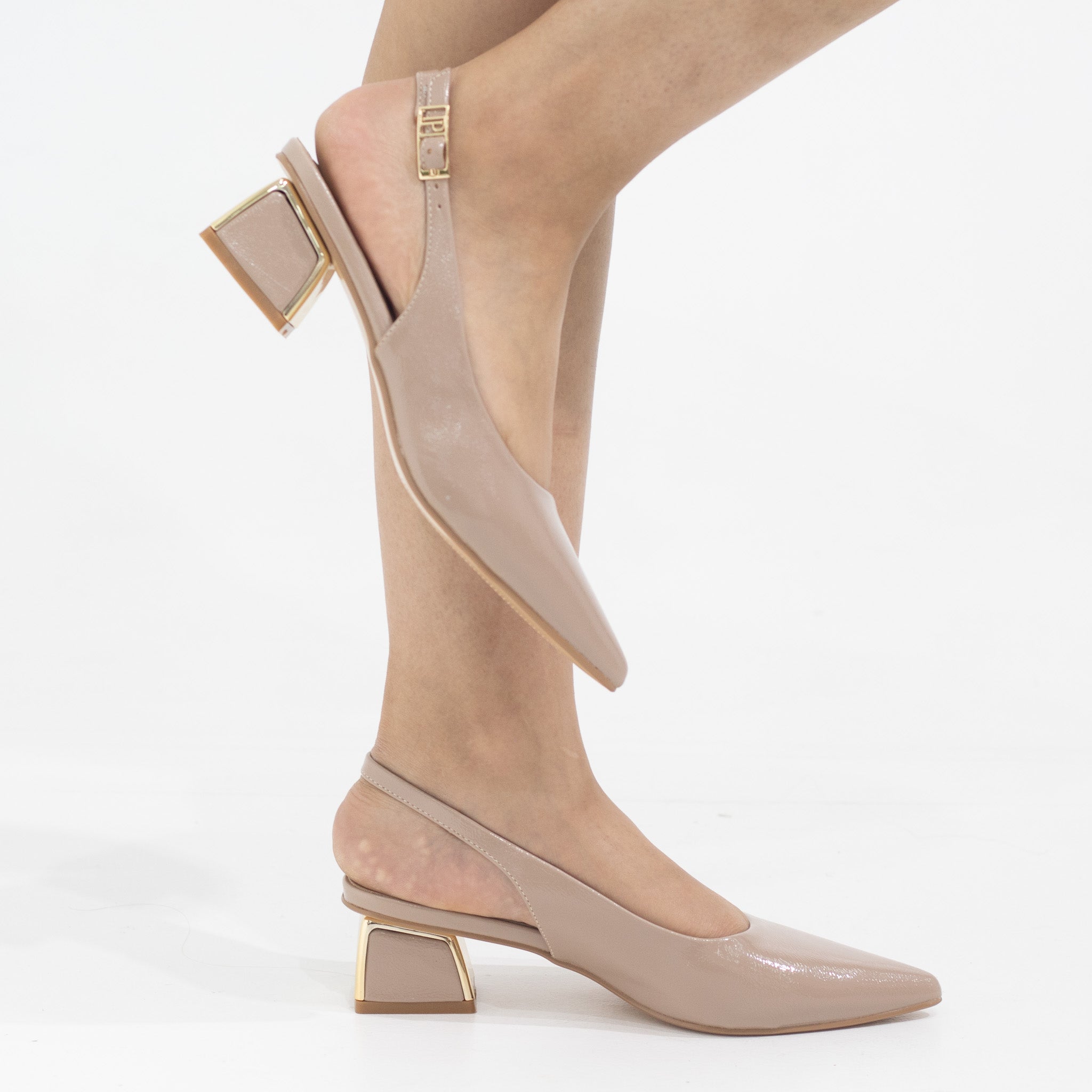 Gabrina 4cm heel pu closed toe sling court nude