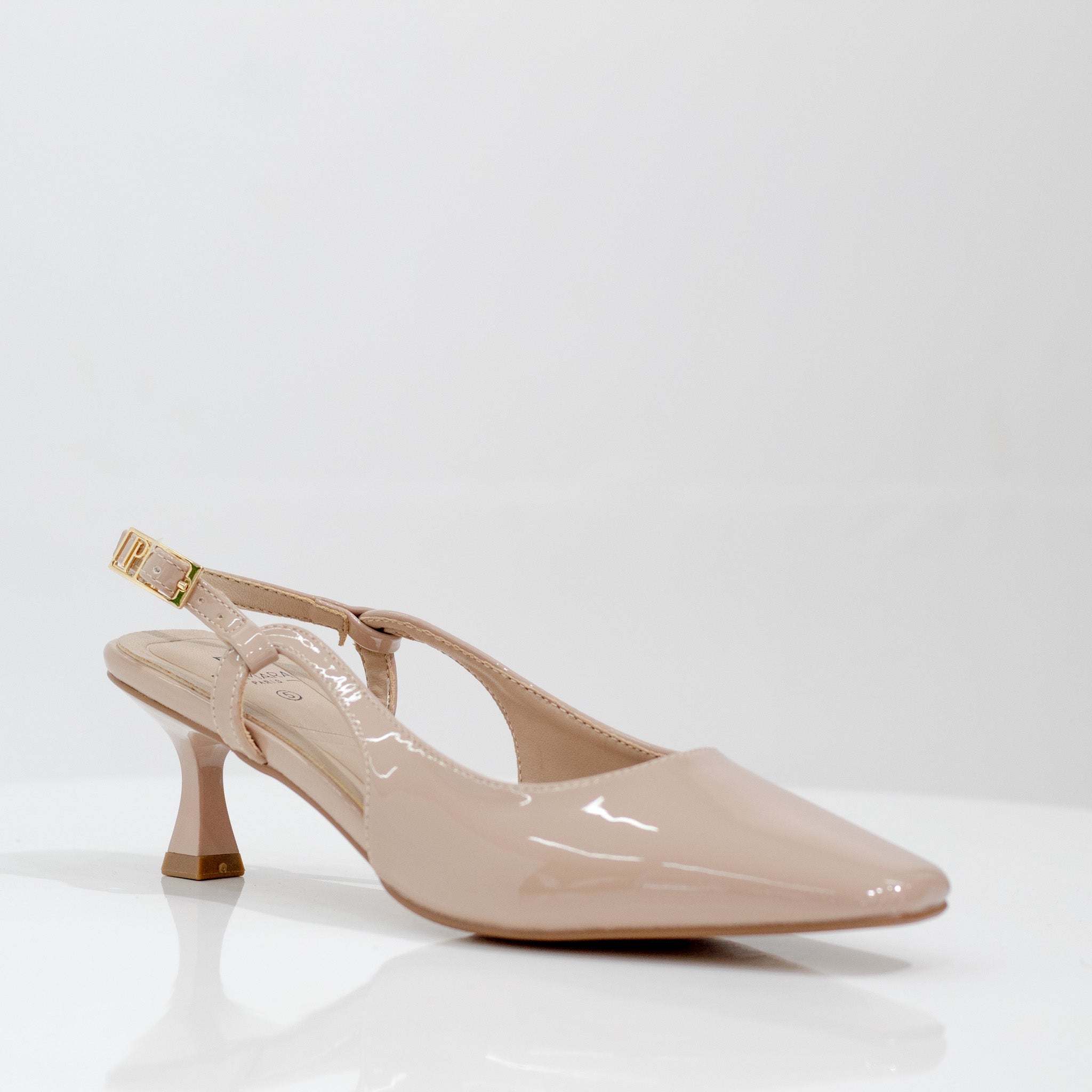 Gabbi open waist pat 5.5cm heel sling back nude