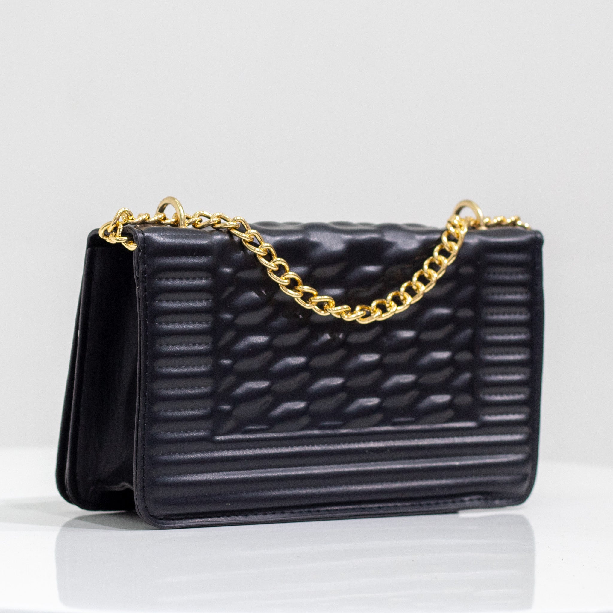 Ilka weaved gold chain convertible handbag black