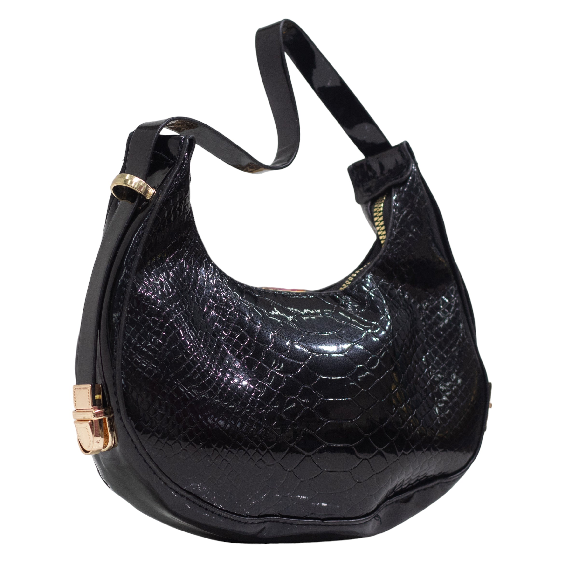 Irma pat croc rigid shoulder bag black