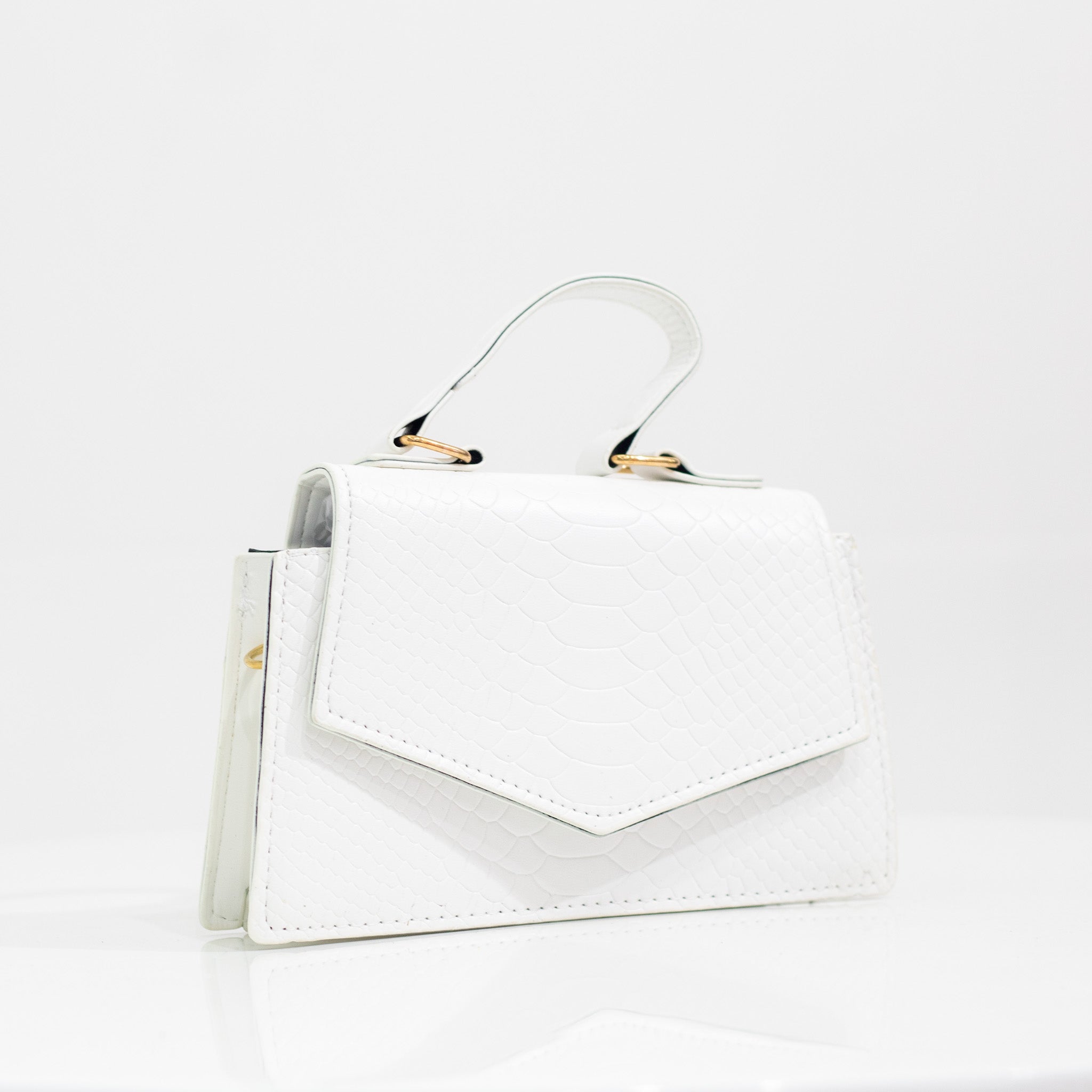 Xoana mini faux croc crossbody white