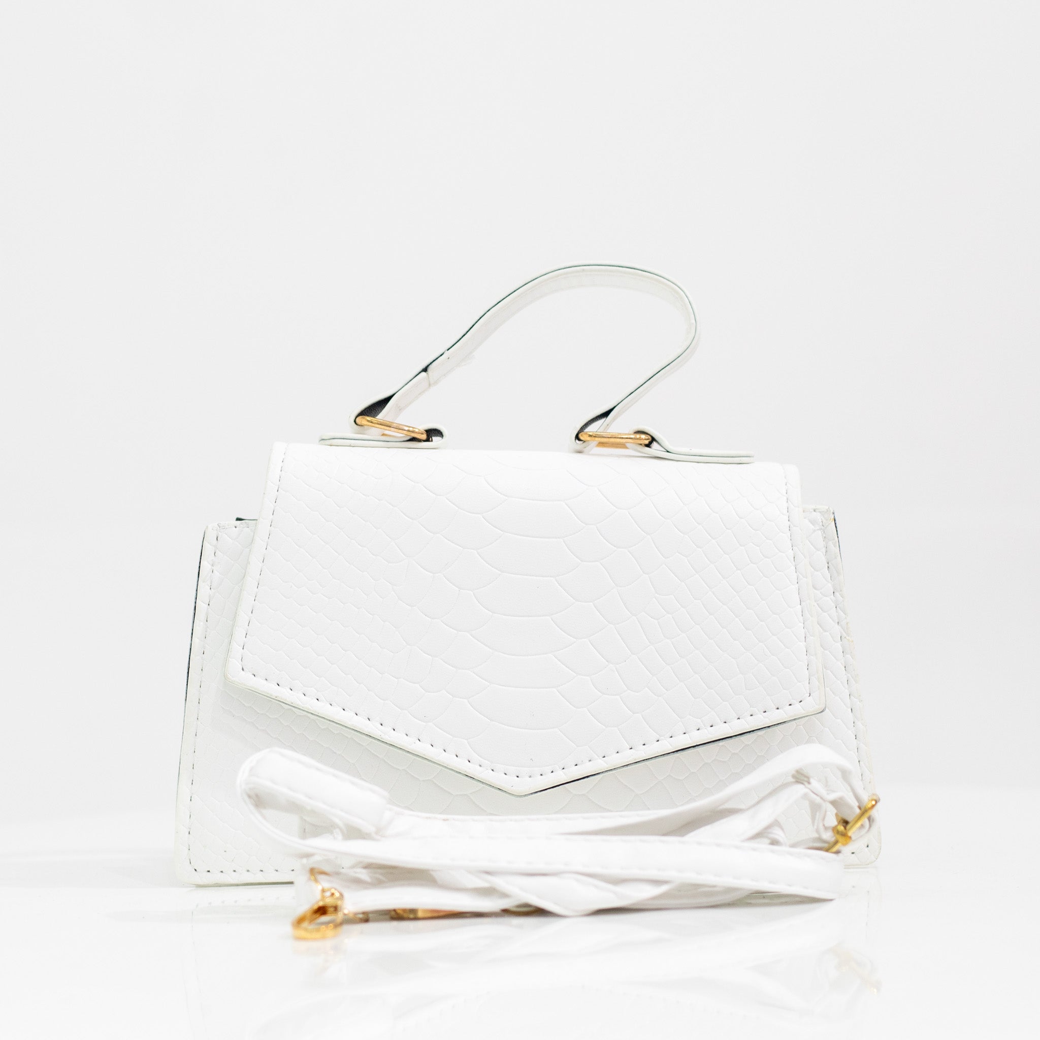 Xoana mini faux croc crossbody white