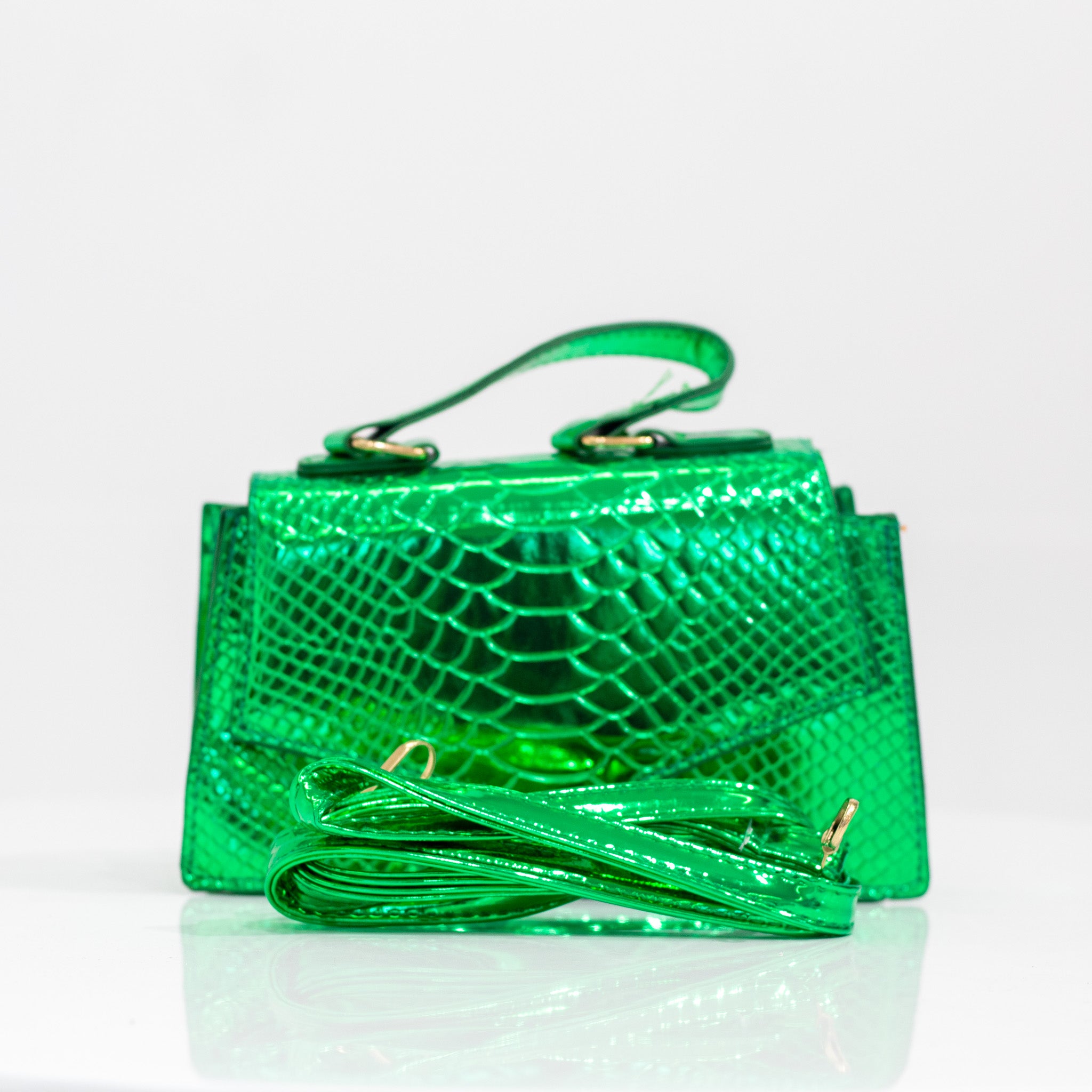 Xaira mini pat croc crossbody green