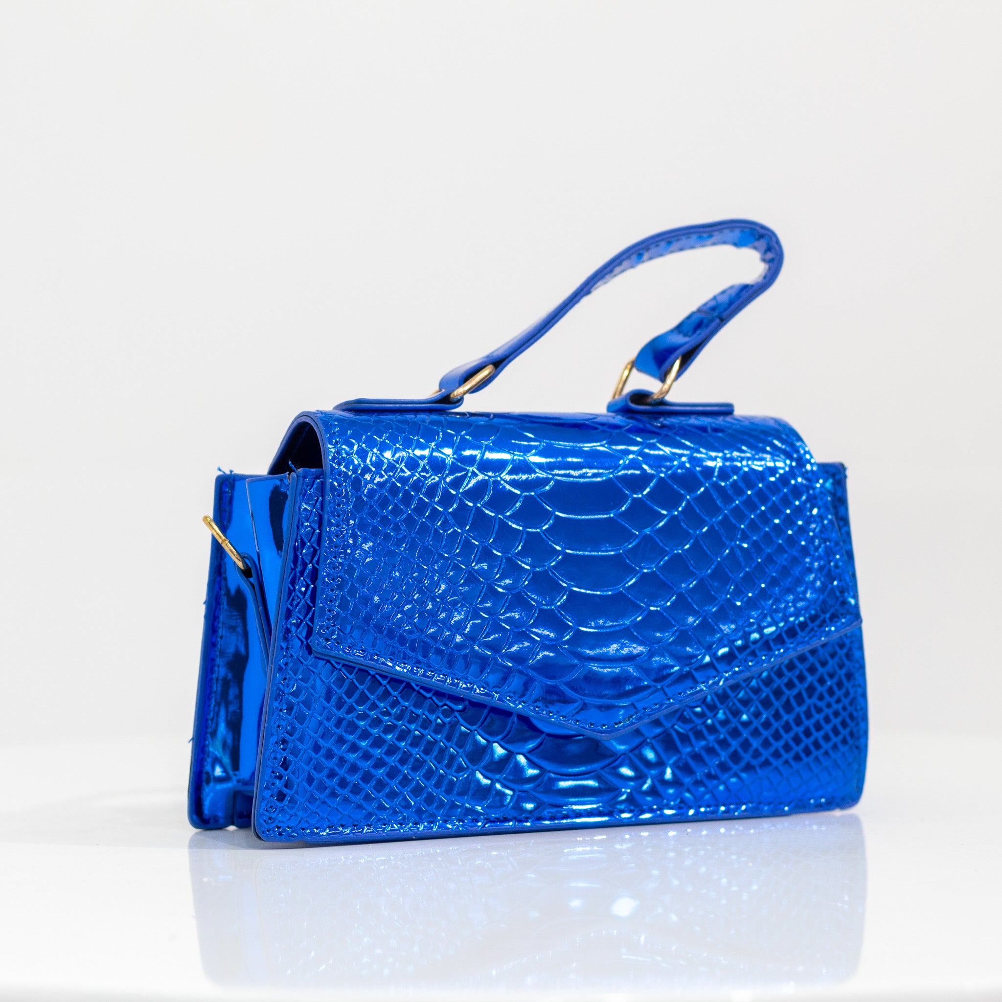 Xaira mini pat croc crossbody blue