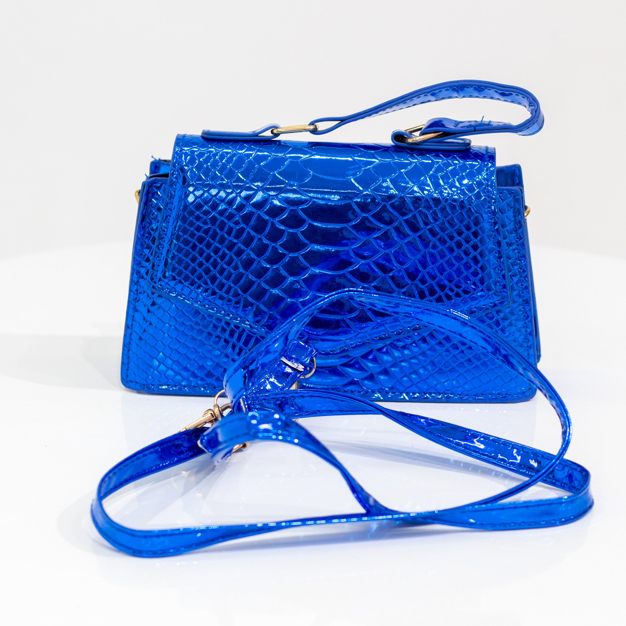 Xaira mini pat croc crossbody blue