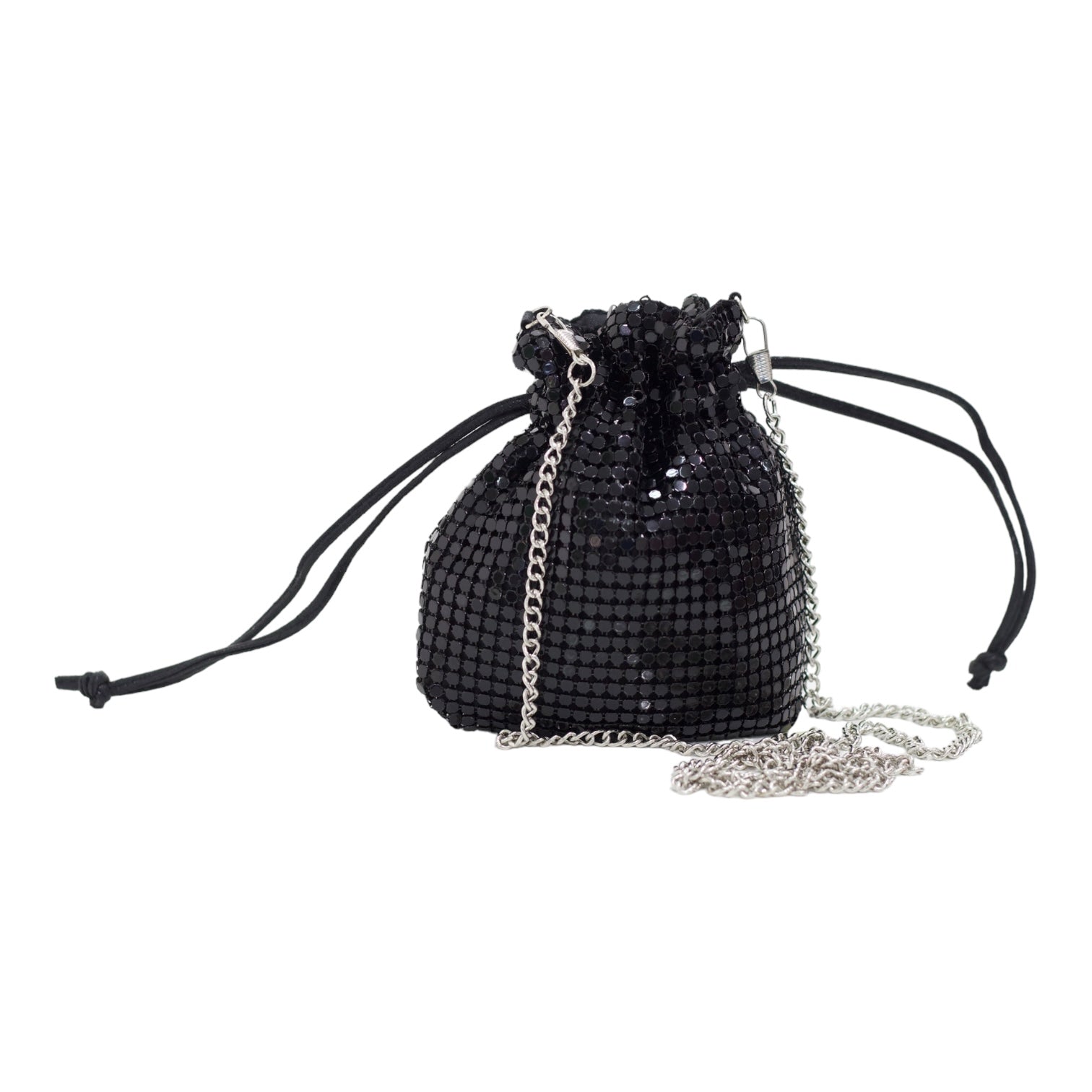 Xuri mini diamante drawstring bag black