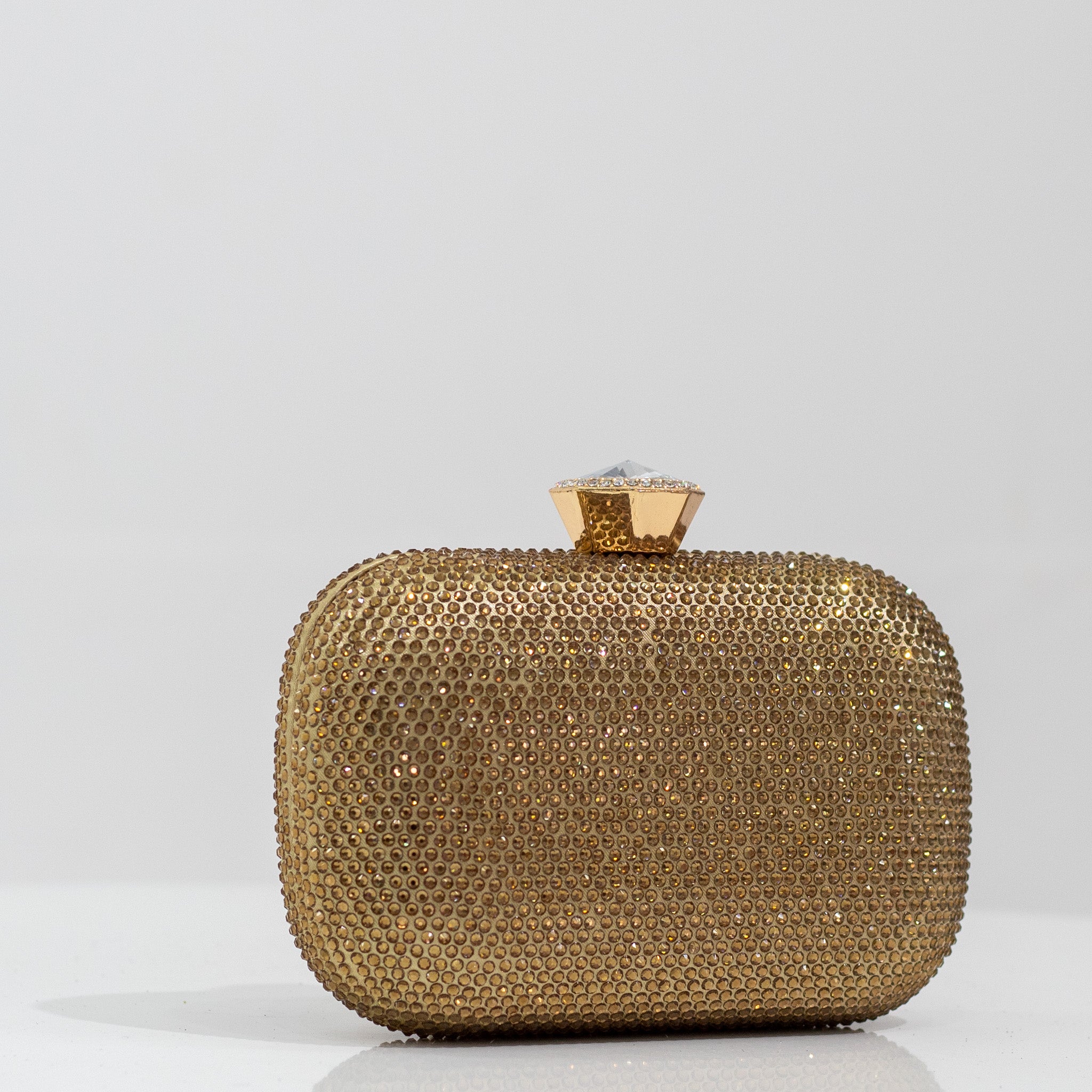 Xandie mini round diamante clap clutch bag gold