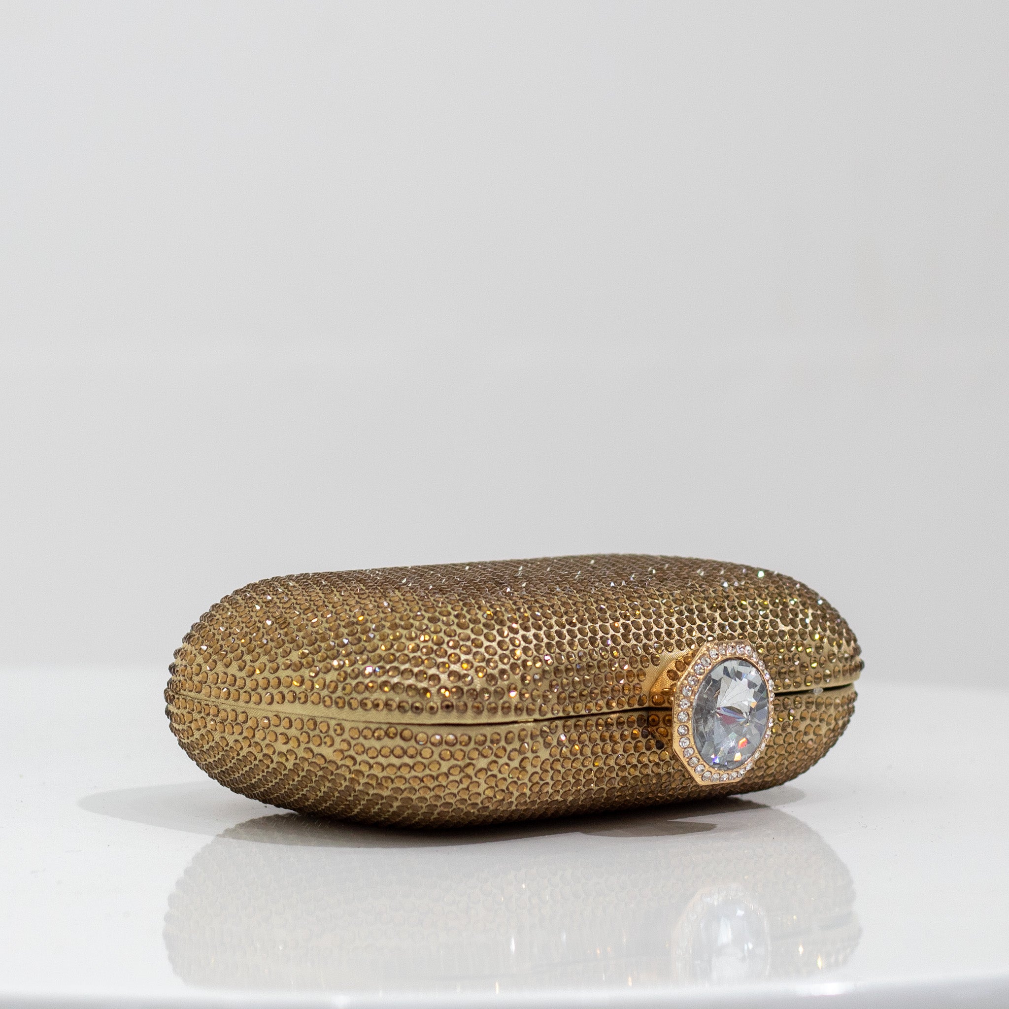 Xandie mini round diamante clap clutch bag gold