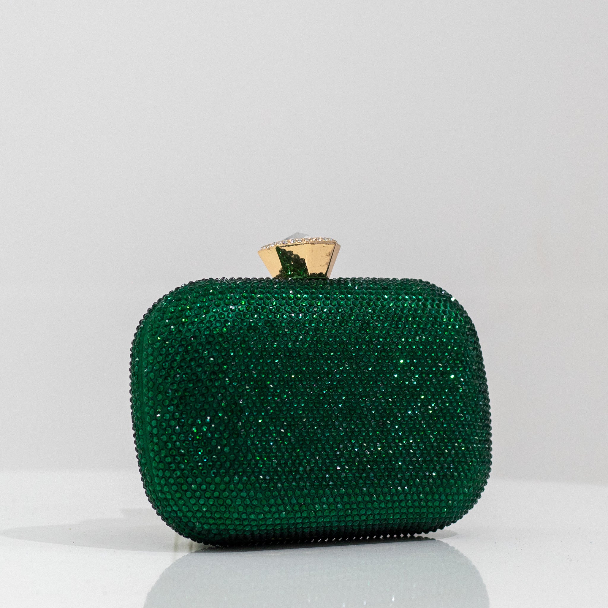 Xandie mini round diamante clap clutch bag green