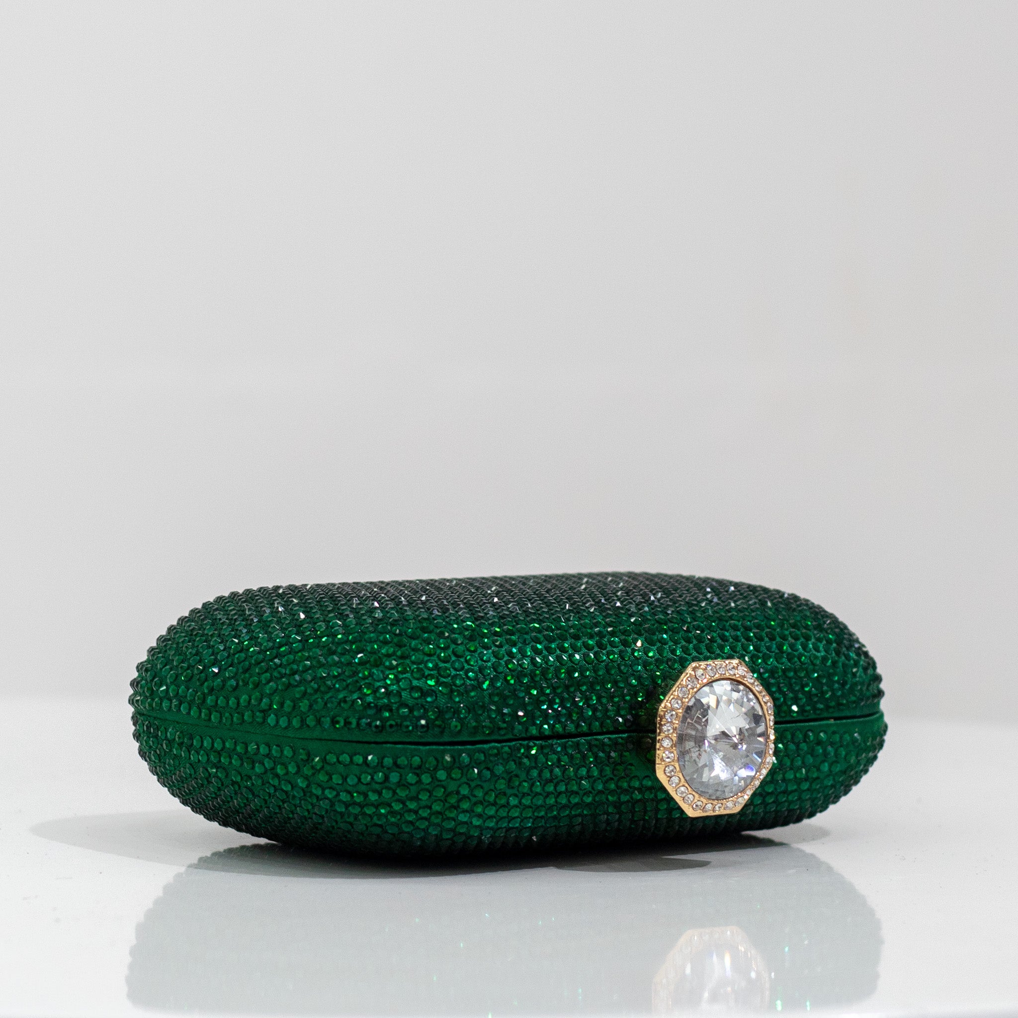 Xandie mini round diamante clap clutch bag green