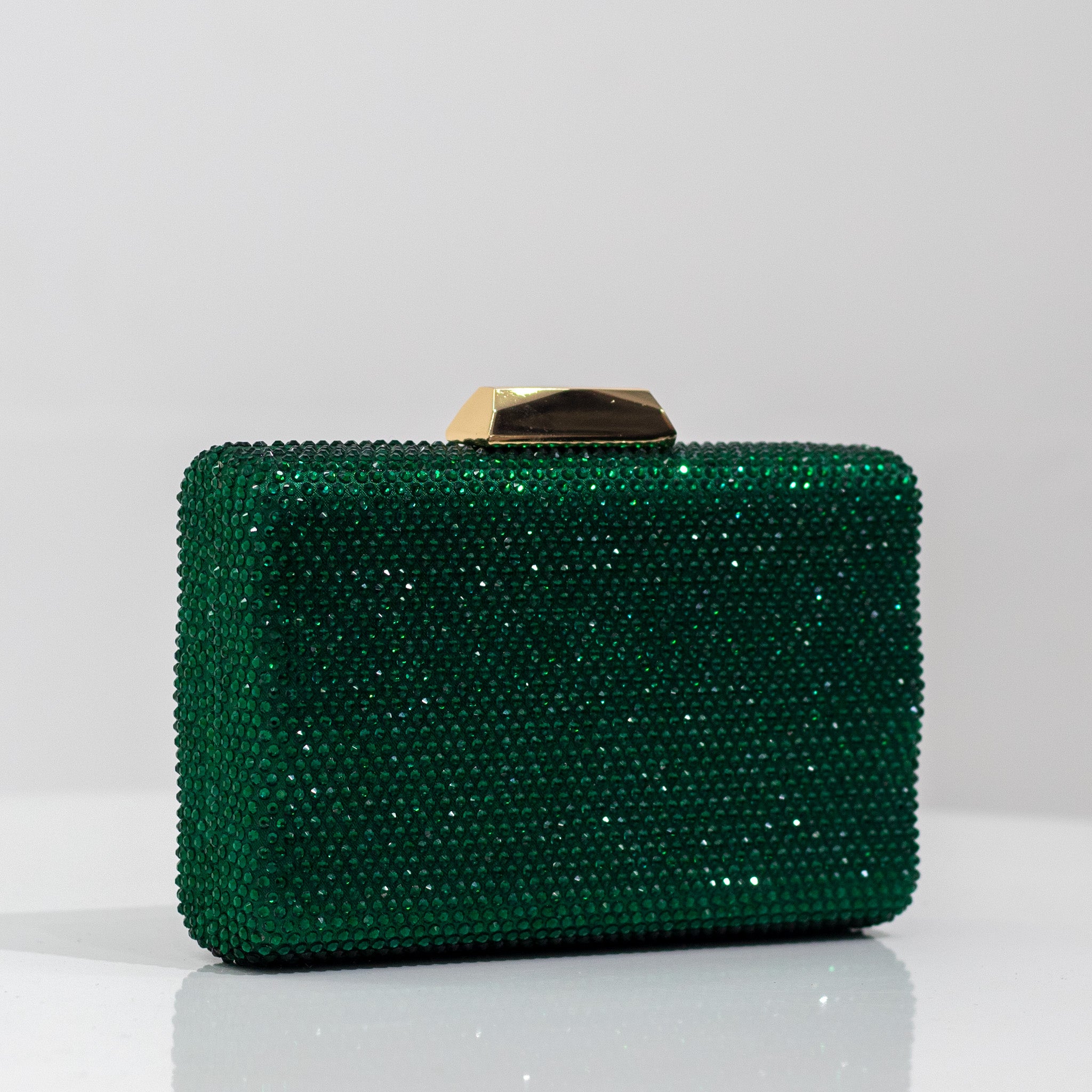 Pamela capsule clasp diamante clutch bag green