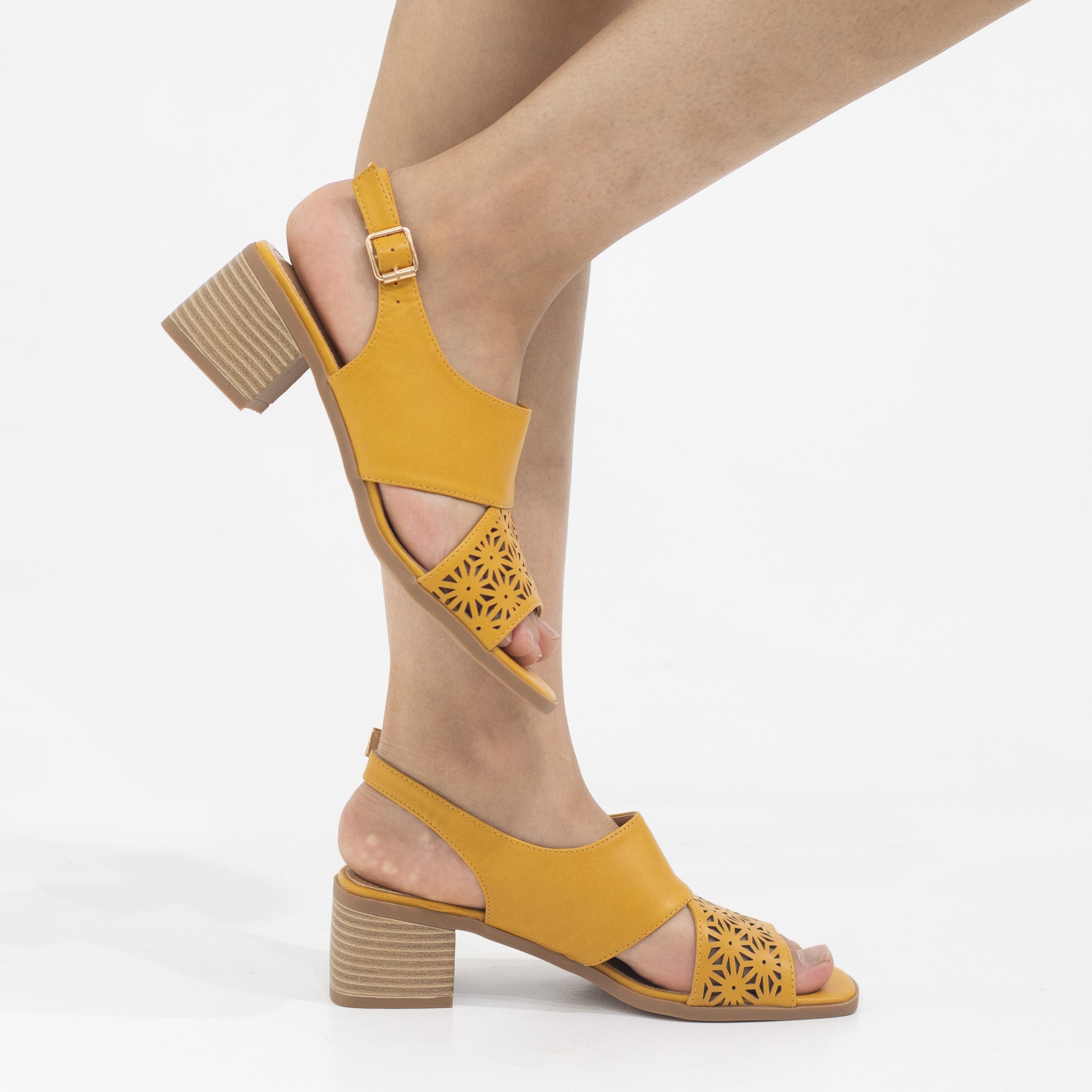 Fleta 4.5cm block heel pu sandal yellow