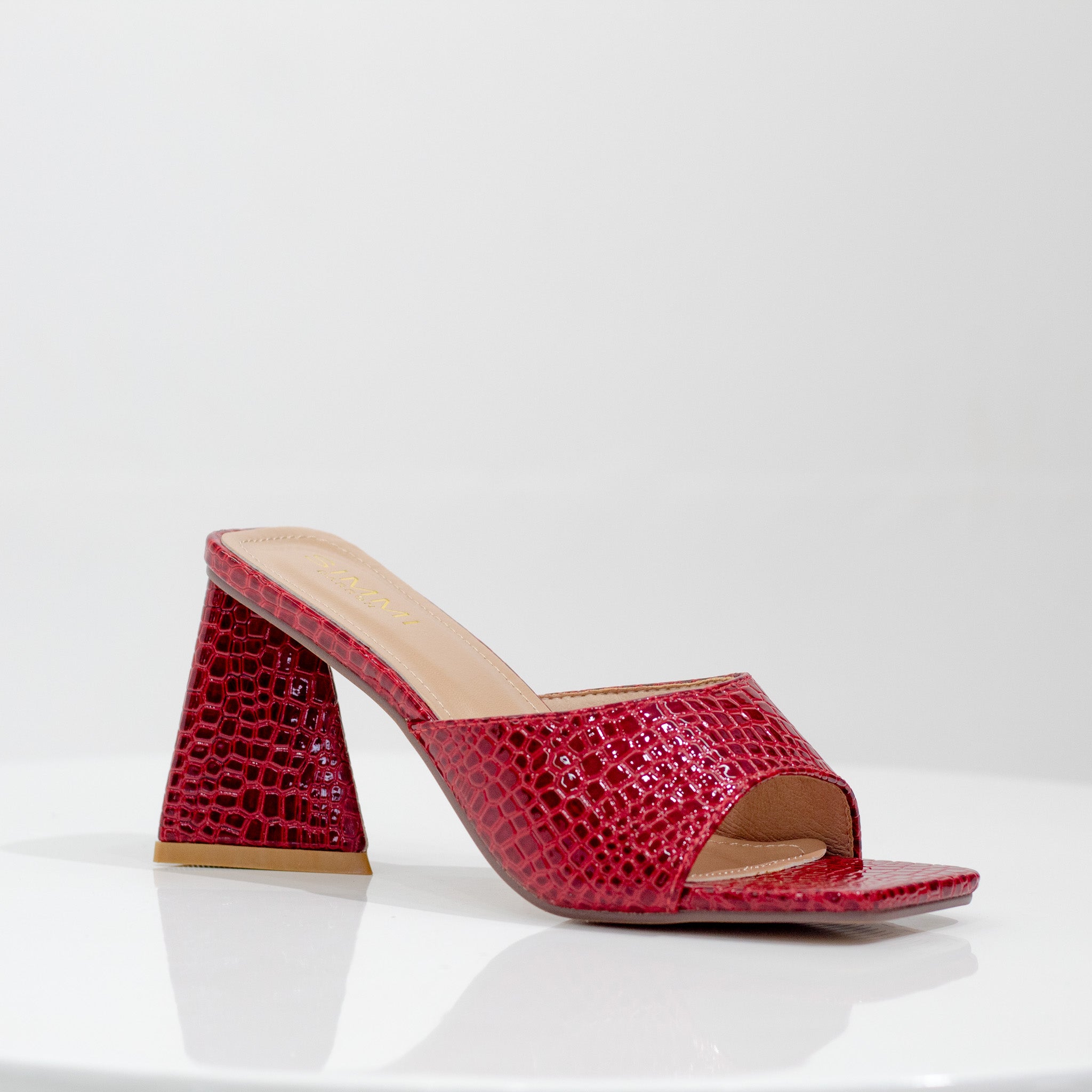 Feray one band croc slide on 8cm heel wine