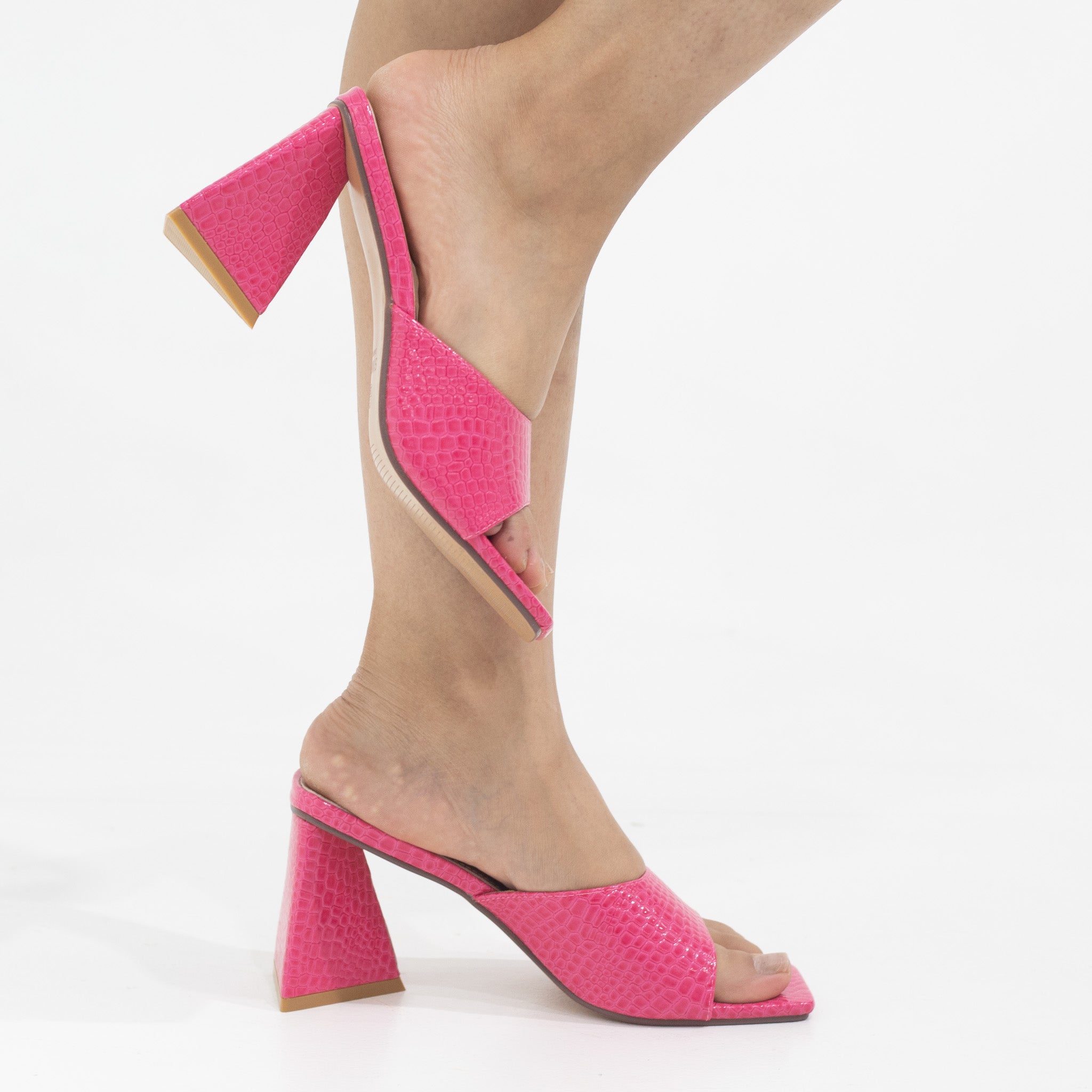 Feray one band croc slide on 8cm heel fuchsia