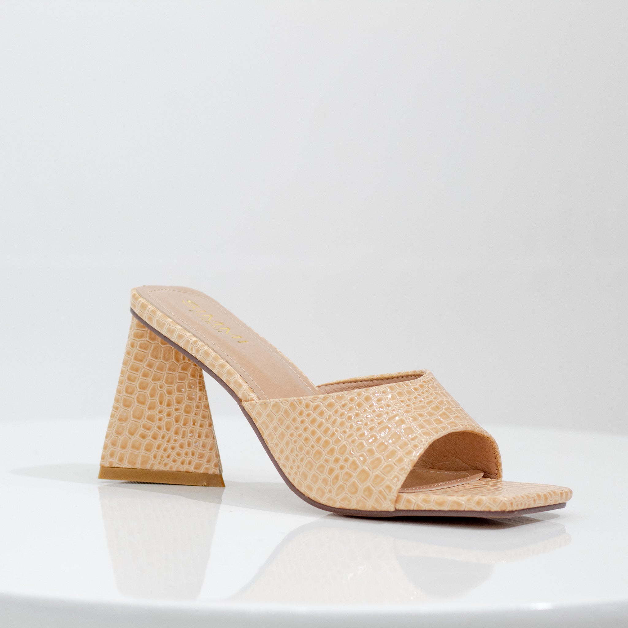 Feray one band croc slide on 8cm heel beige