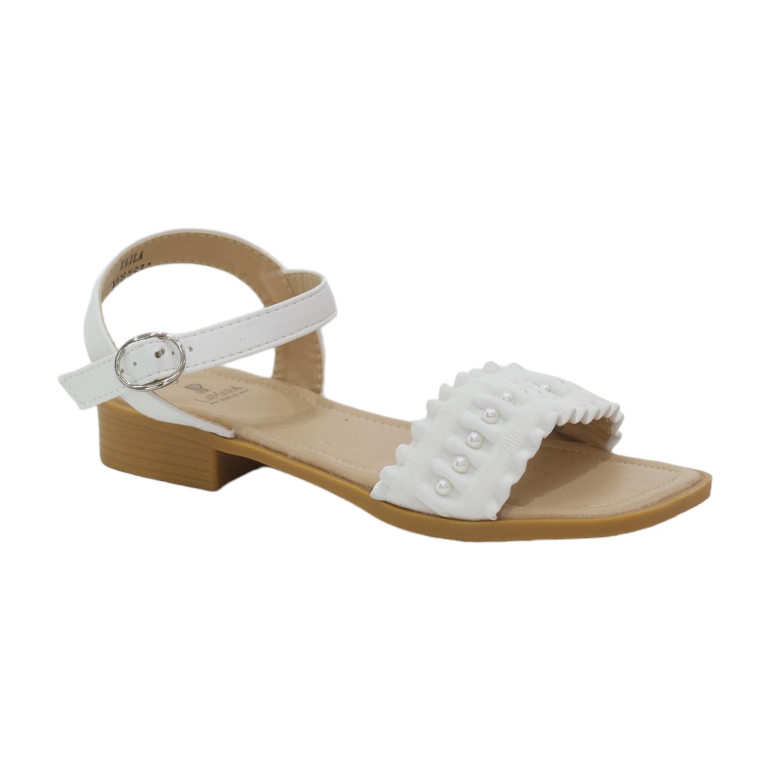 Kaila infants girls ankle strap weaved sandals white