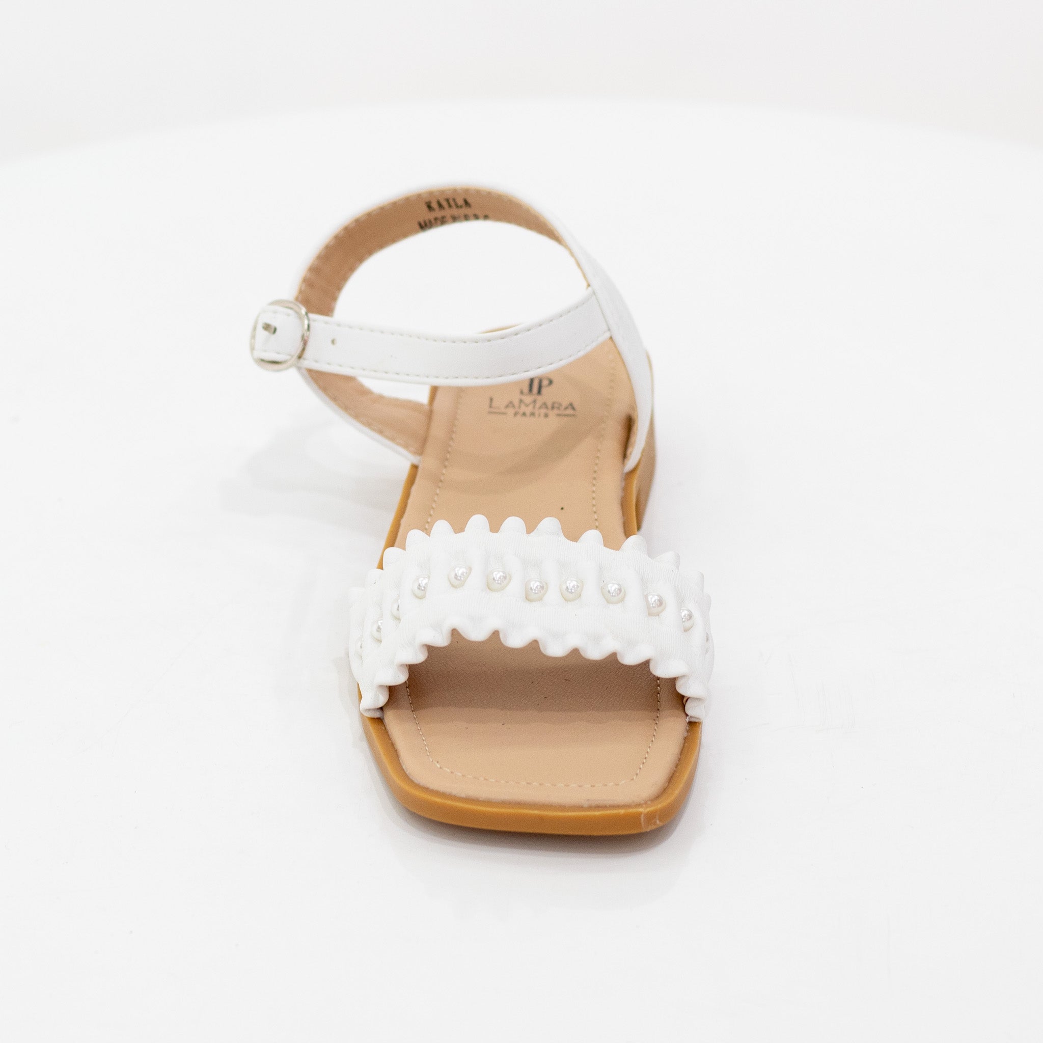 Kaila girls ankle strap weaved sandals white