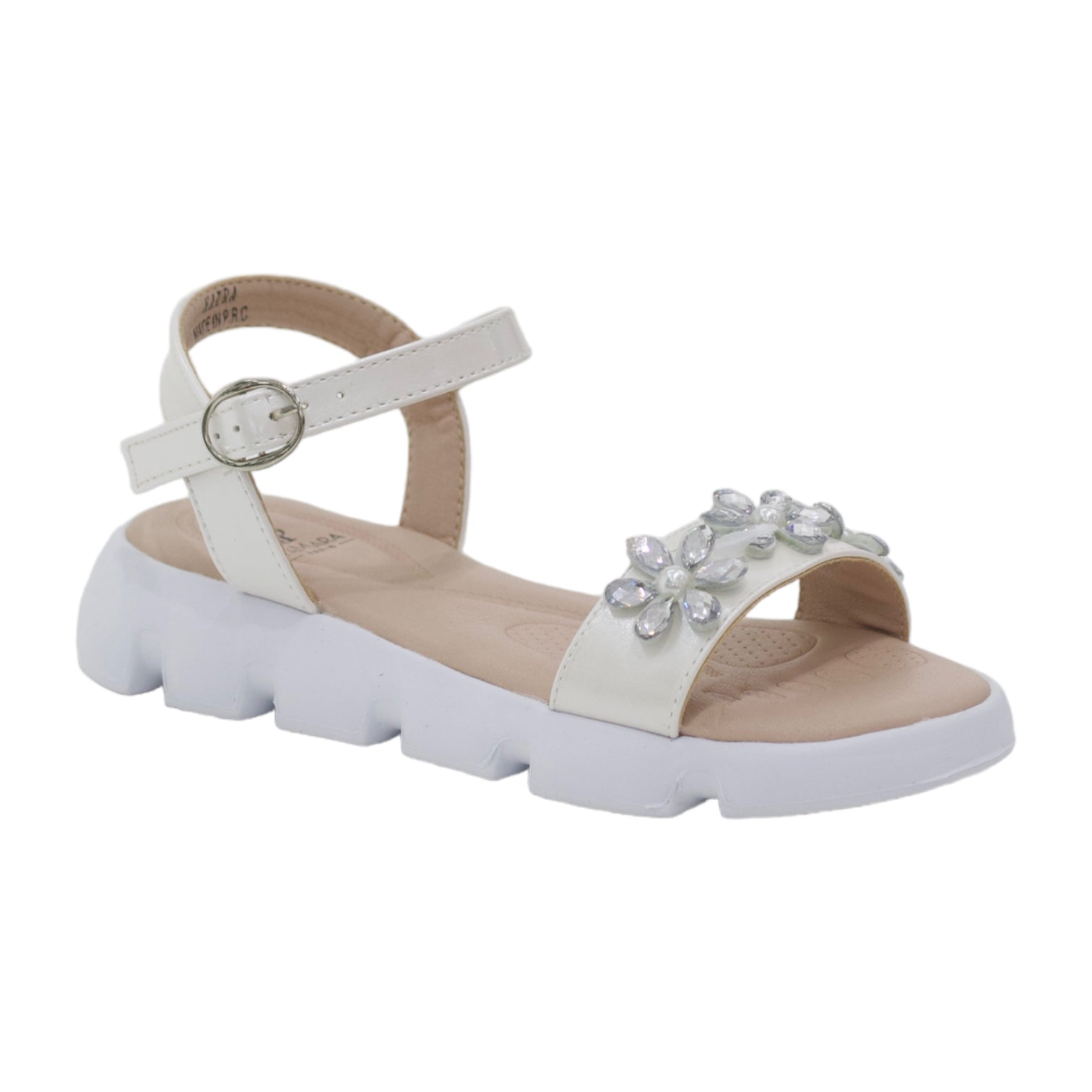 Kaira girls one band diamante ankle strap sandals white