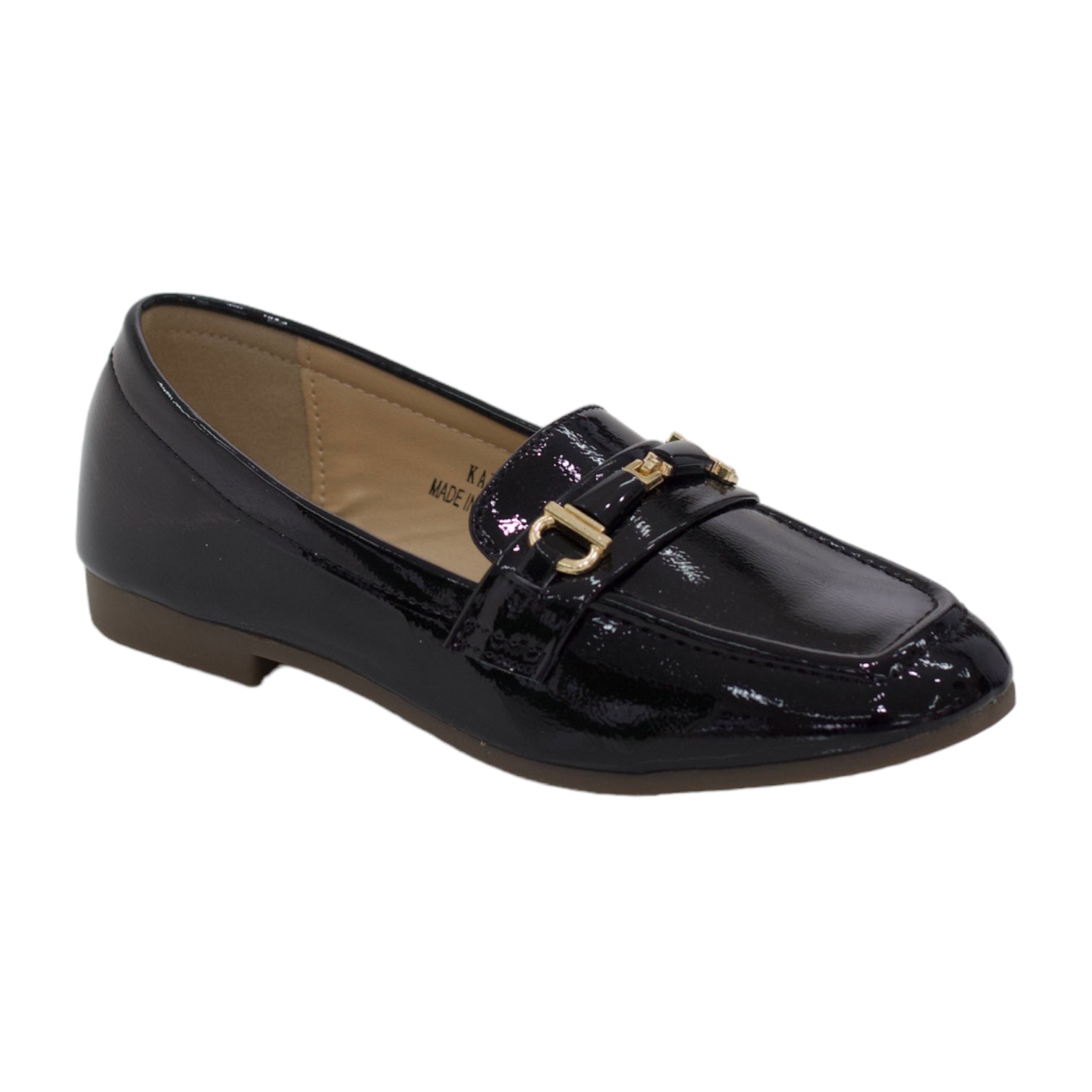 Kai girls patent flat moc with a link trim black