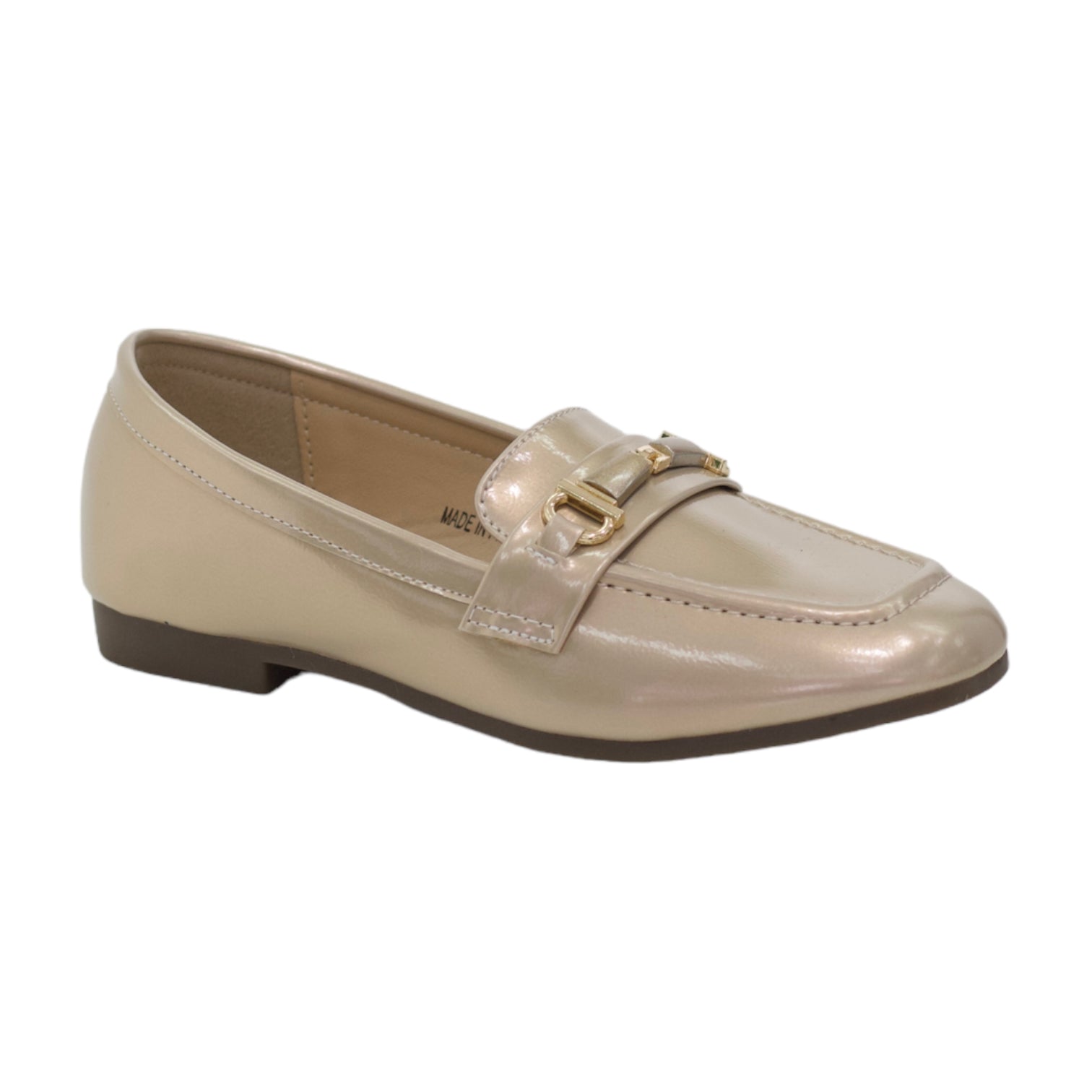 Kai girls patent flat moc with a link trim bronze