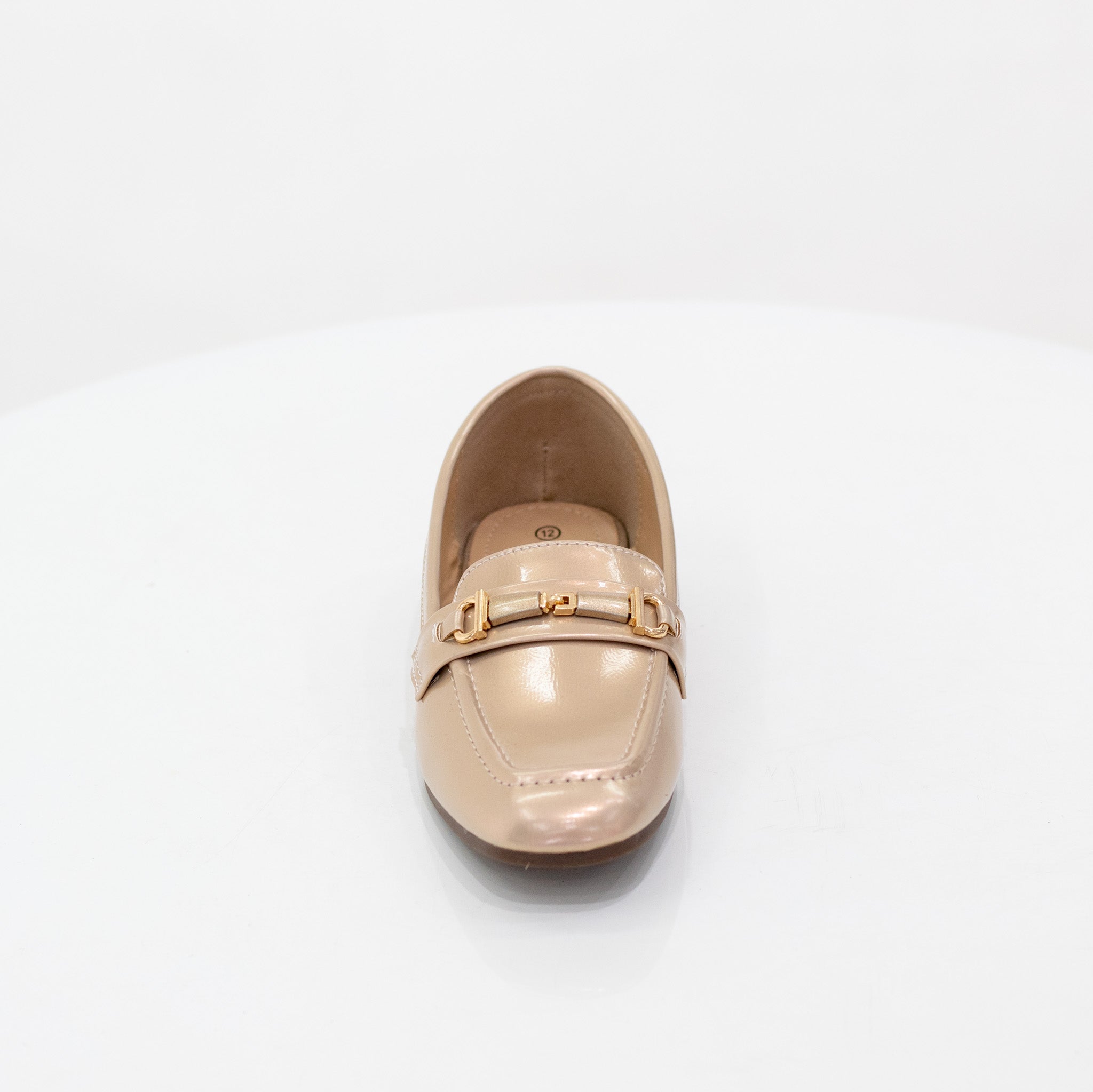 Kai girls patent flat moc with a link trim bronze