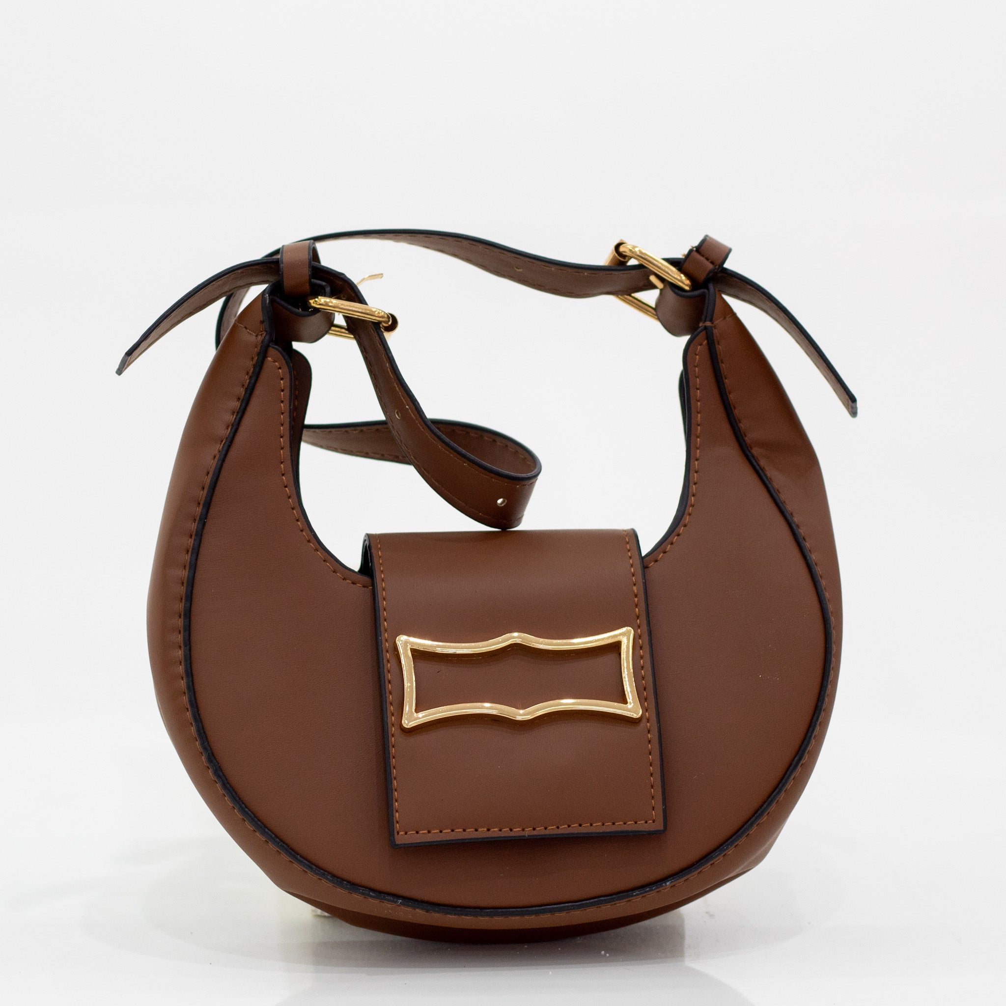 Kalani faux leather rigid hand bag brown