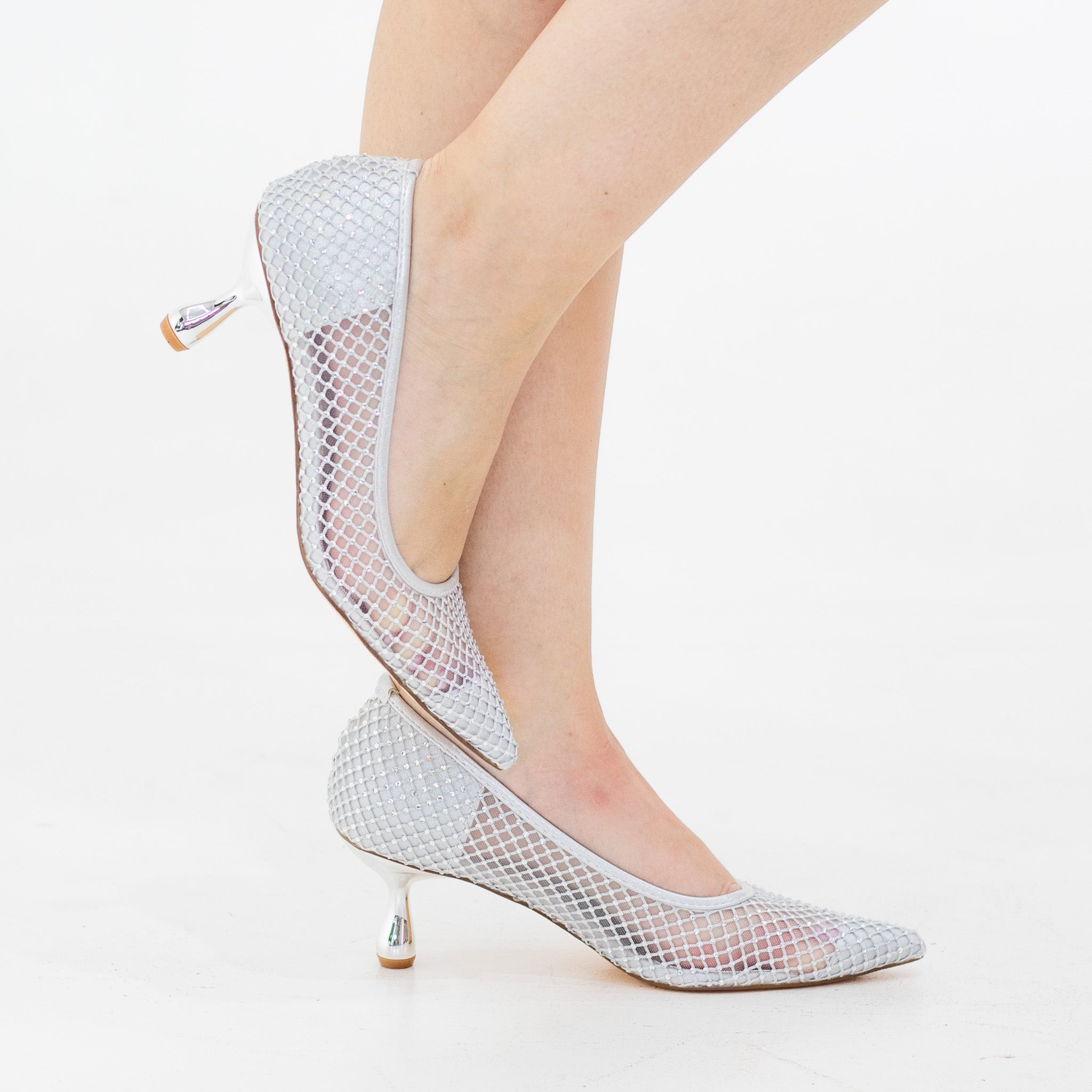 Tahira mesh embellished court on 6cm heel silver