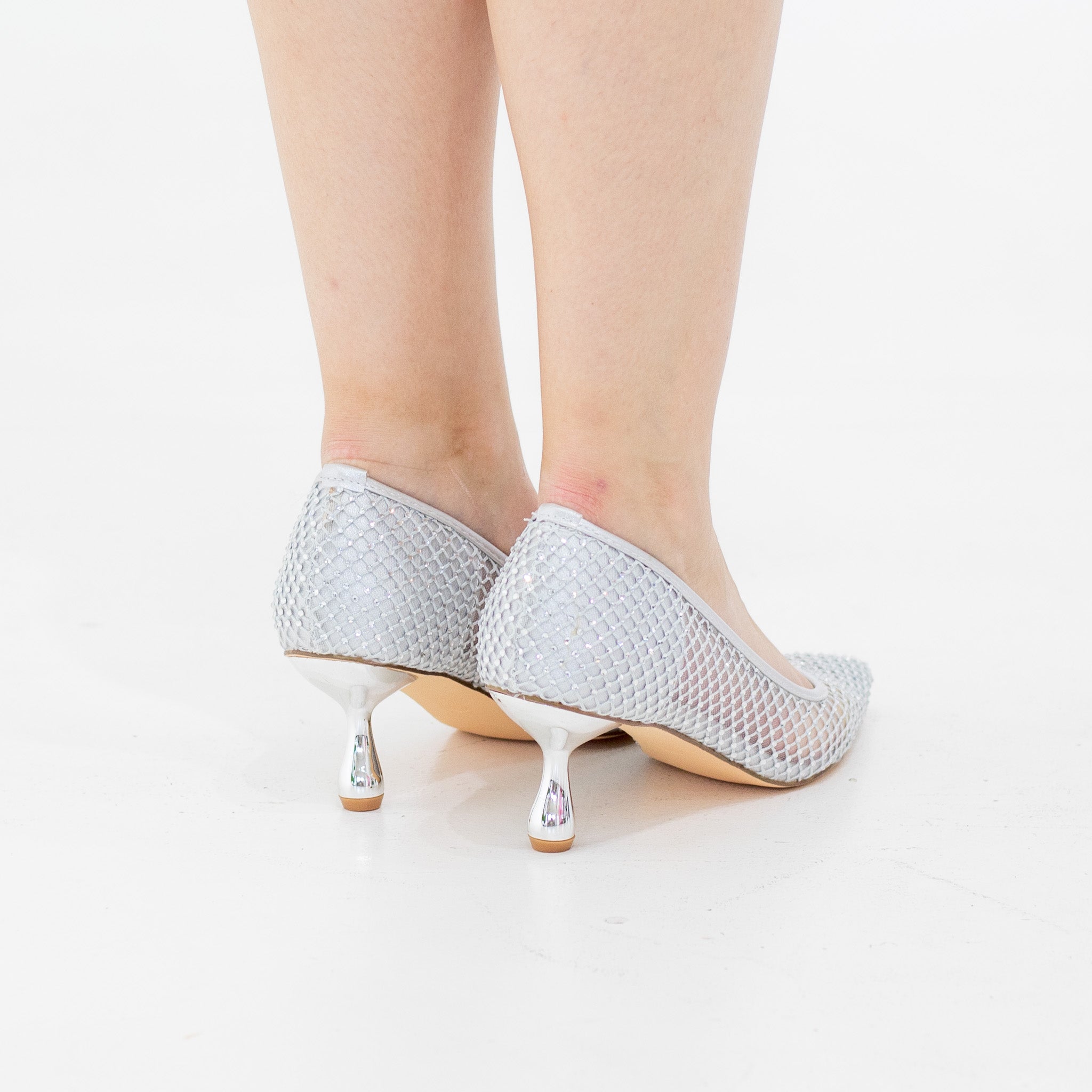 Tahira mesh embellished court on 6cm heel silver