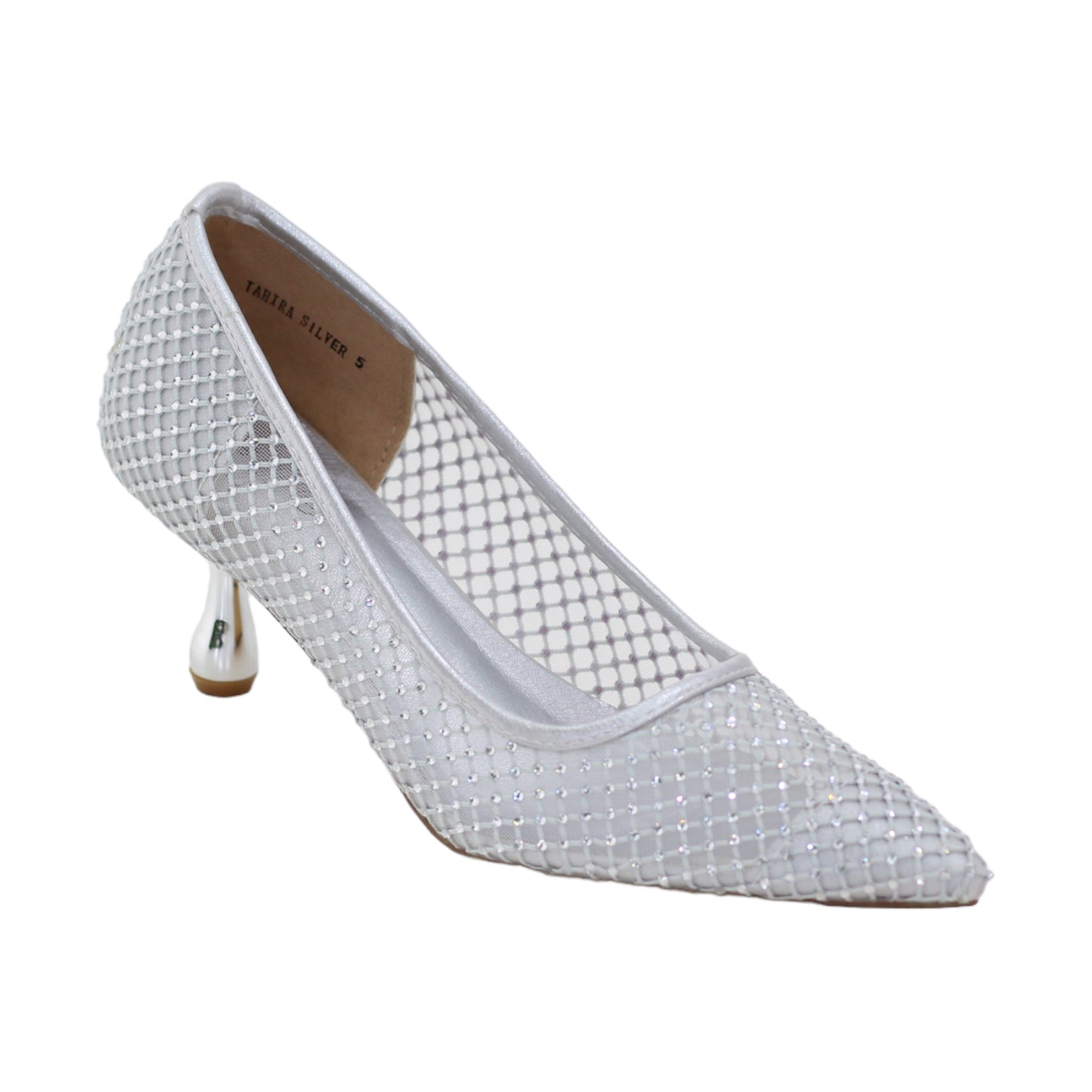 Tahira mesh embellished court on 6cm heel silver