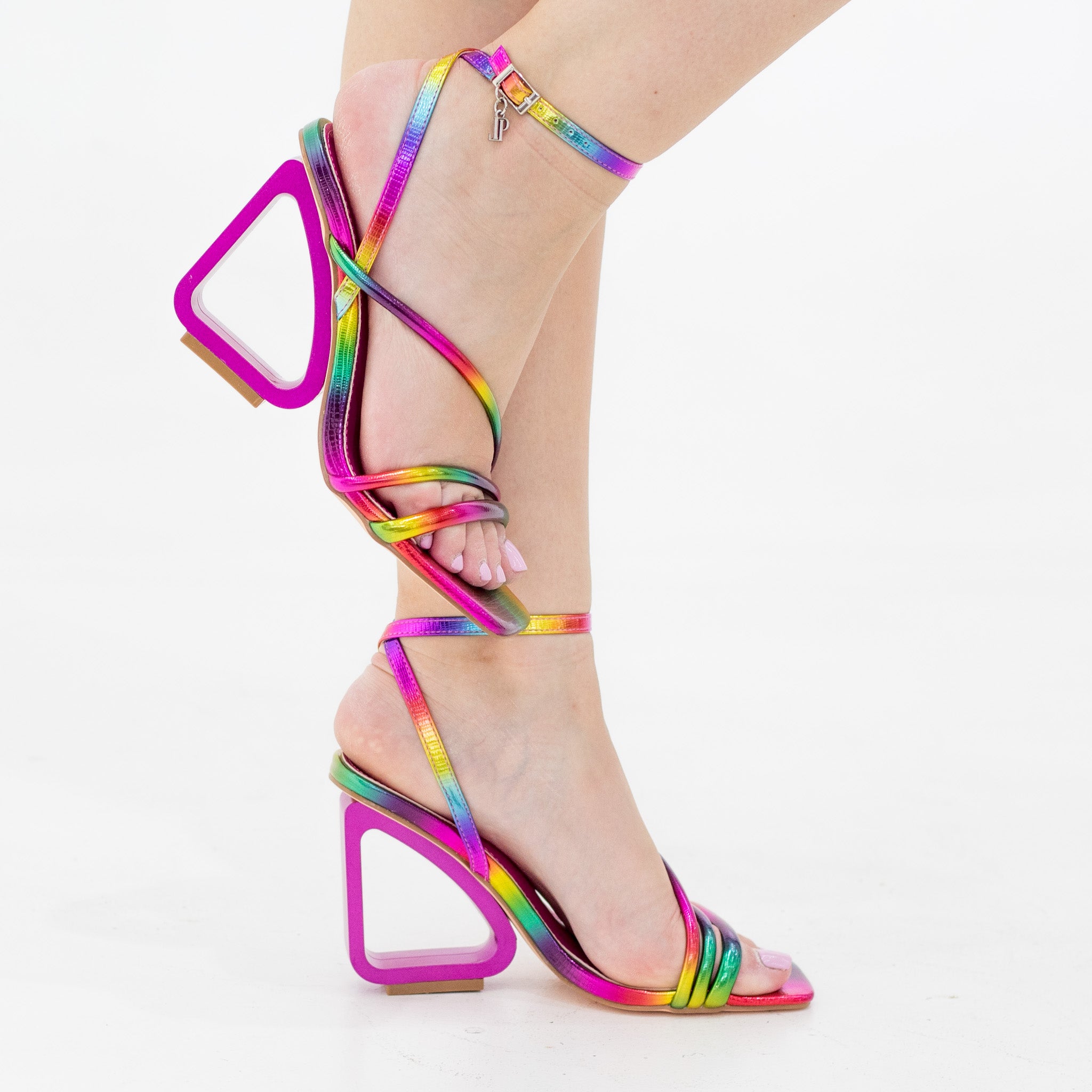 Klayton ankle strap sandal on 8cm open wedge heel multi