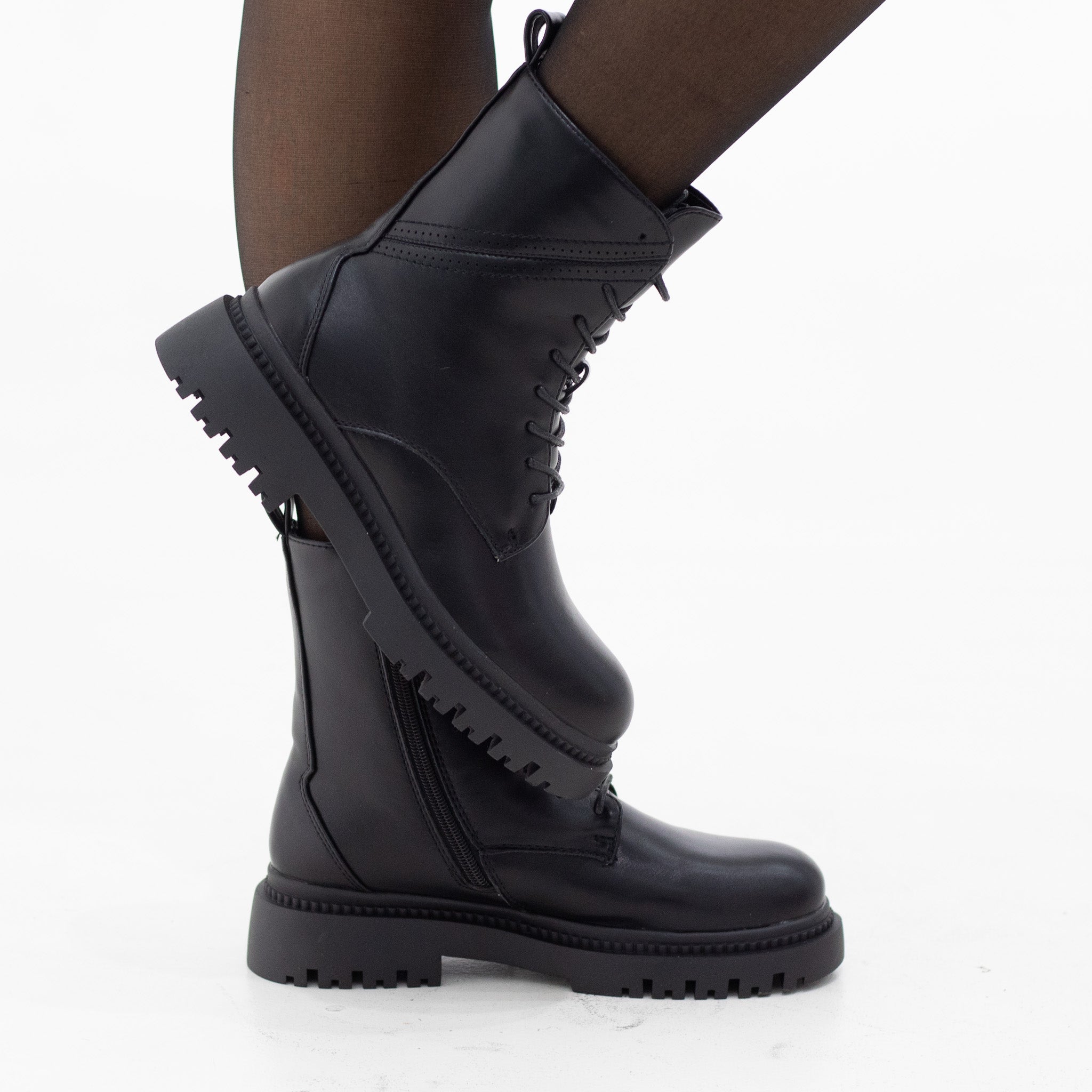 Virgo lace up instreet pu combat boot black