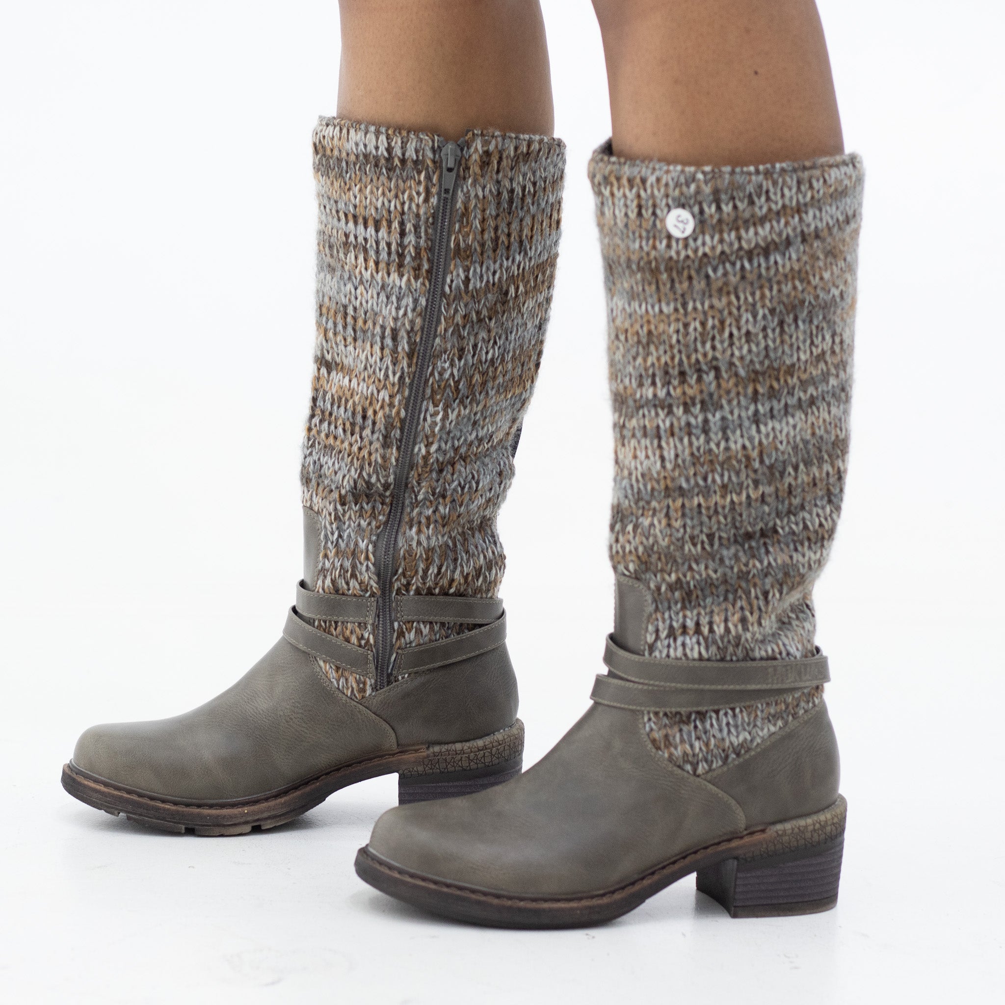 Grey 5.5cm heel knitted jersey knee boots melon