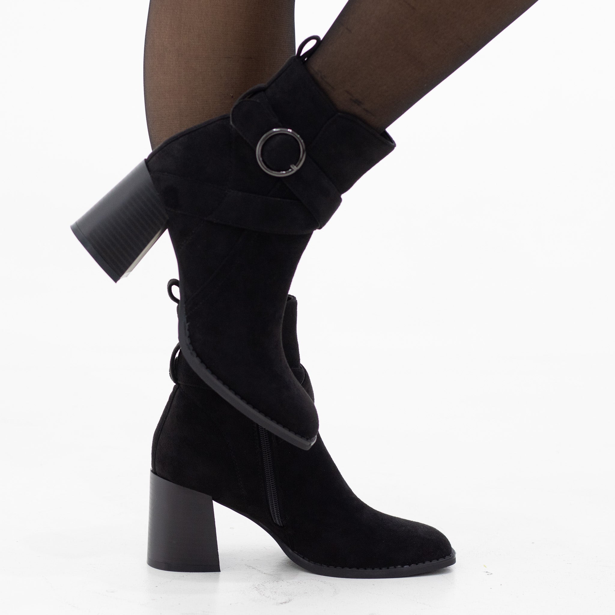 Palani suede buckle detailed bootie on 7.5cm heel black