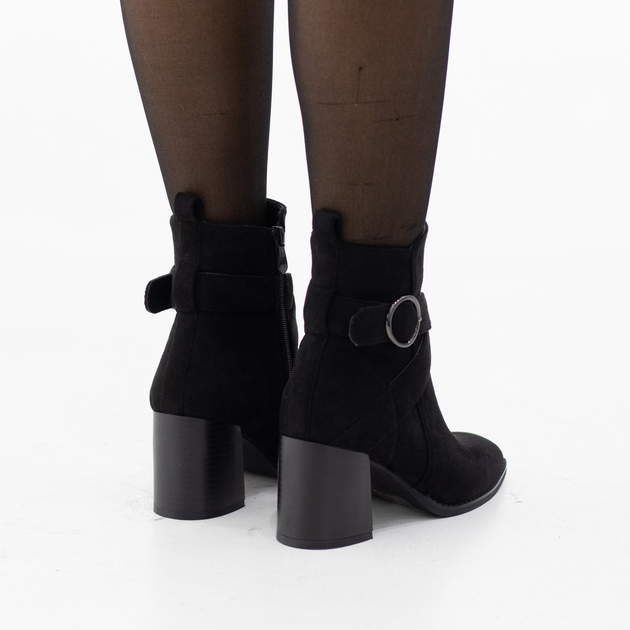 Palani suede buckle detailed bootie on 7.5cm heel black