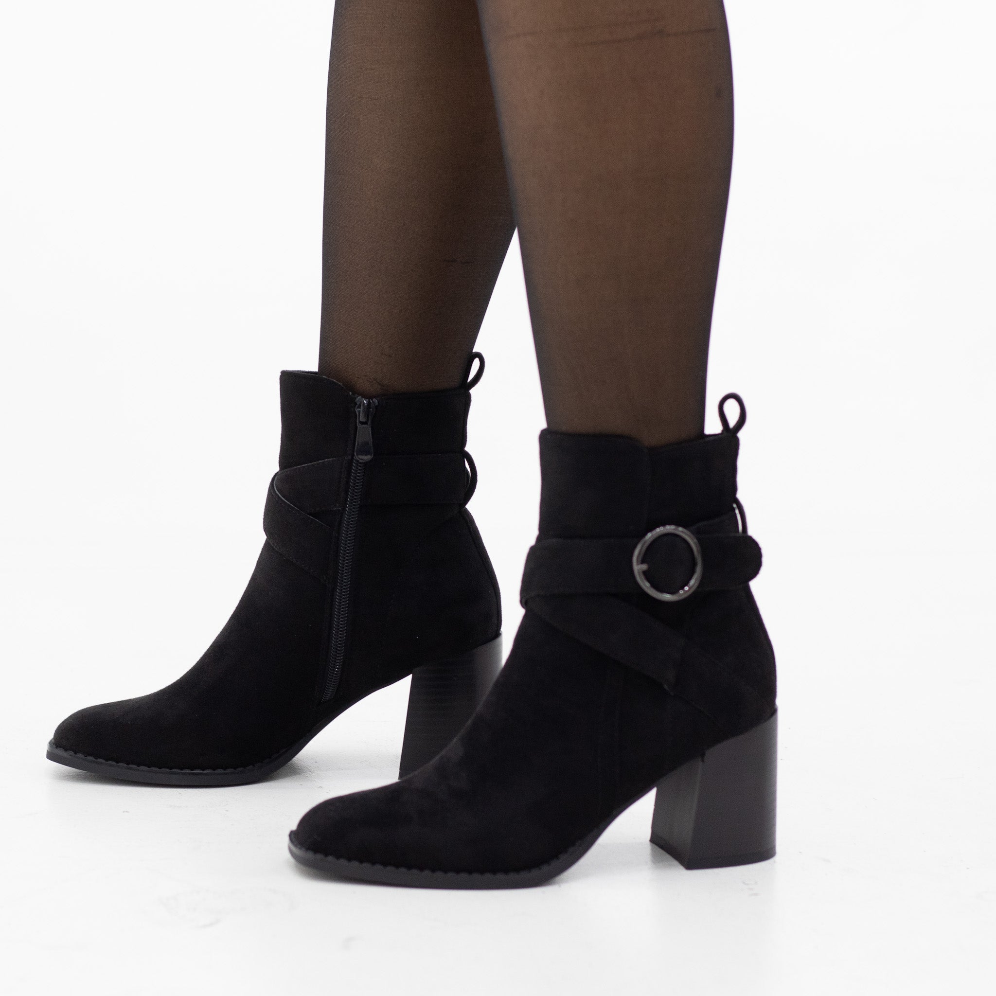 Palani suede buckle detailed bootie on 7.5cm heel black