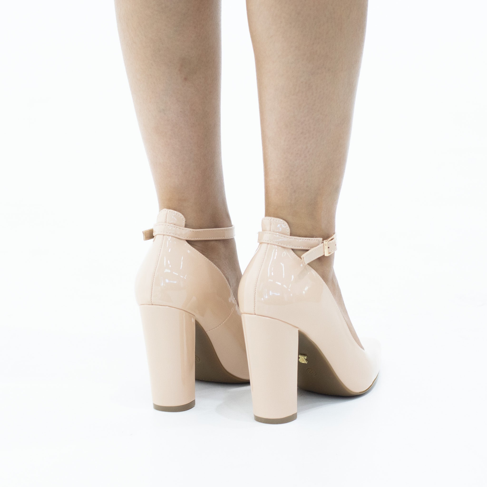 Major ankle strap pat court shoe on 10cm heel beige