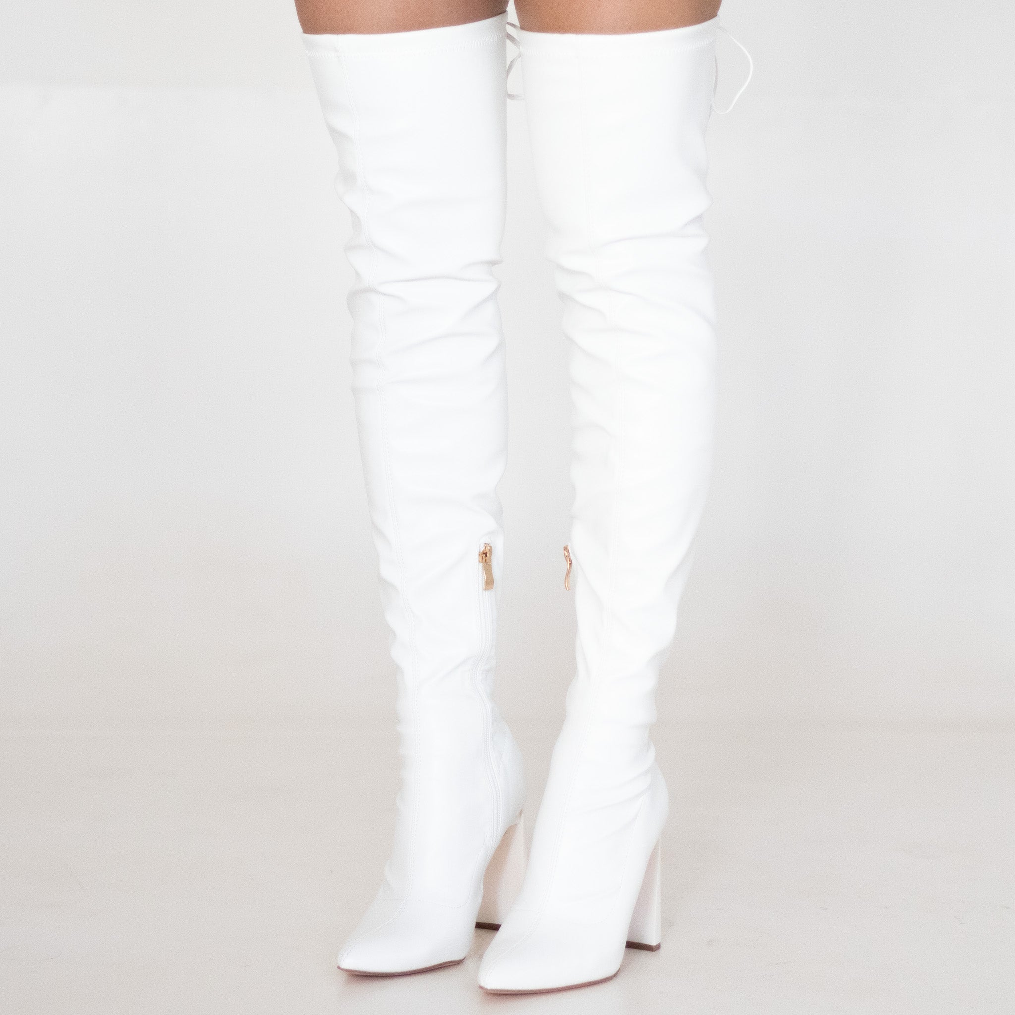 Tomian thigh high pointy high 10.5cm heel boot white