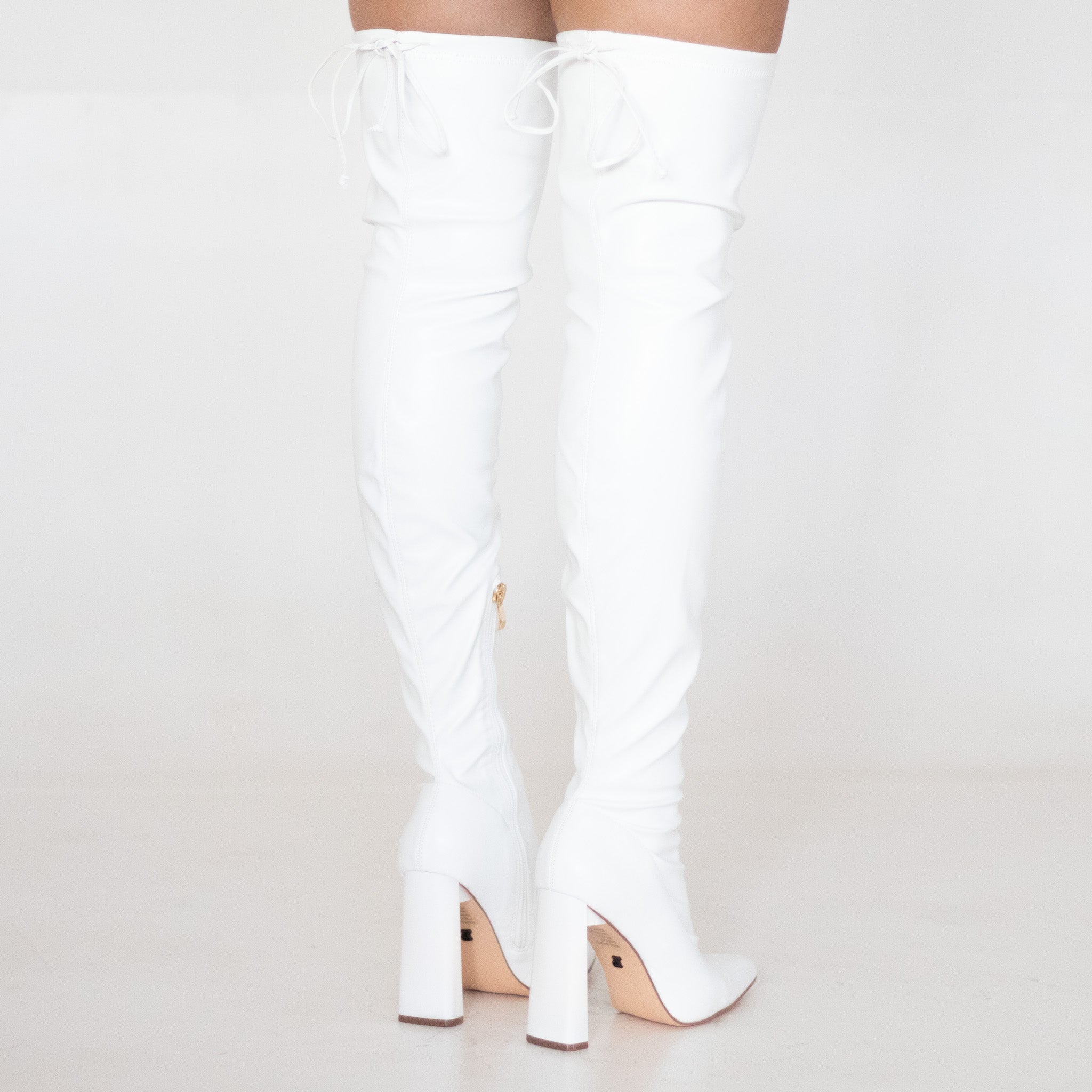 Tomian thigh high pointy high 10.5cm heel boot white