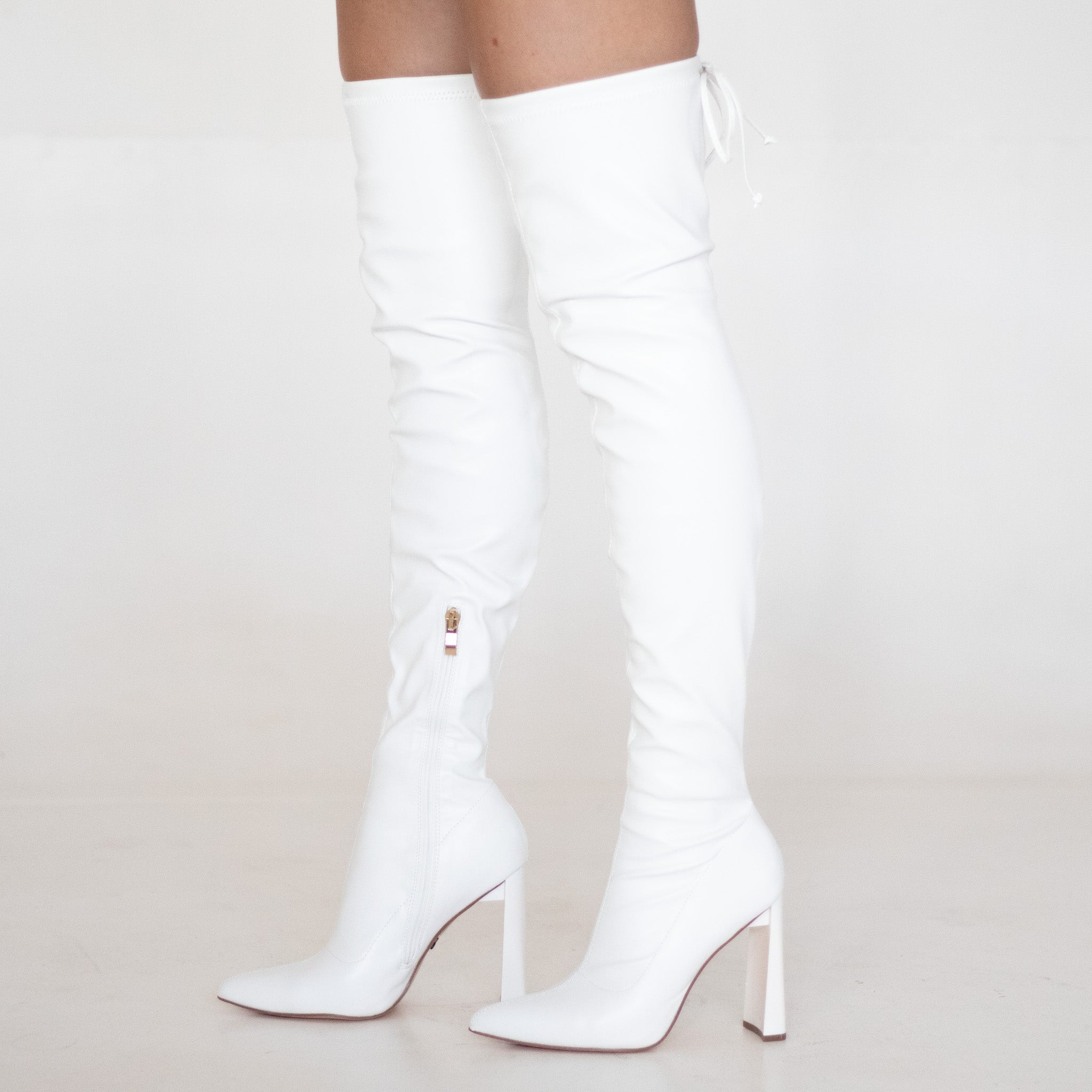 Tomian thigh high pointy high 10.5cm heel boot white