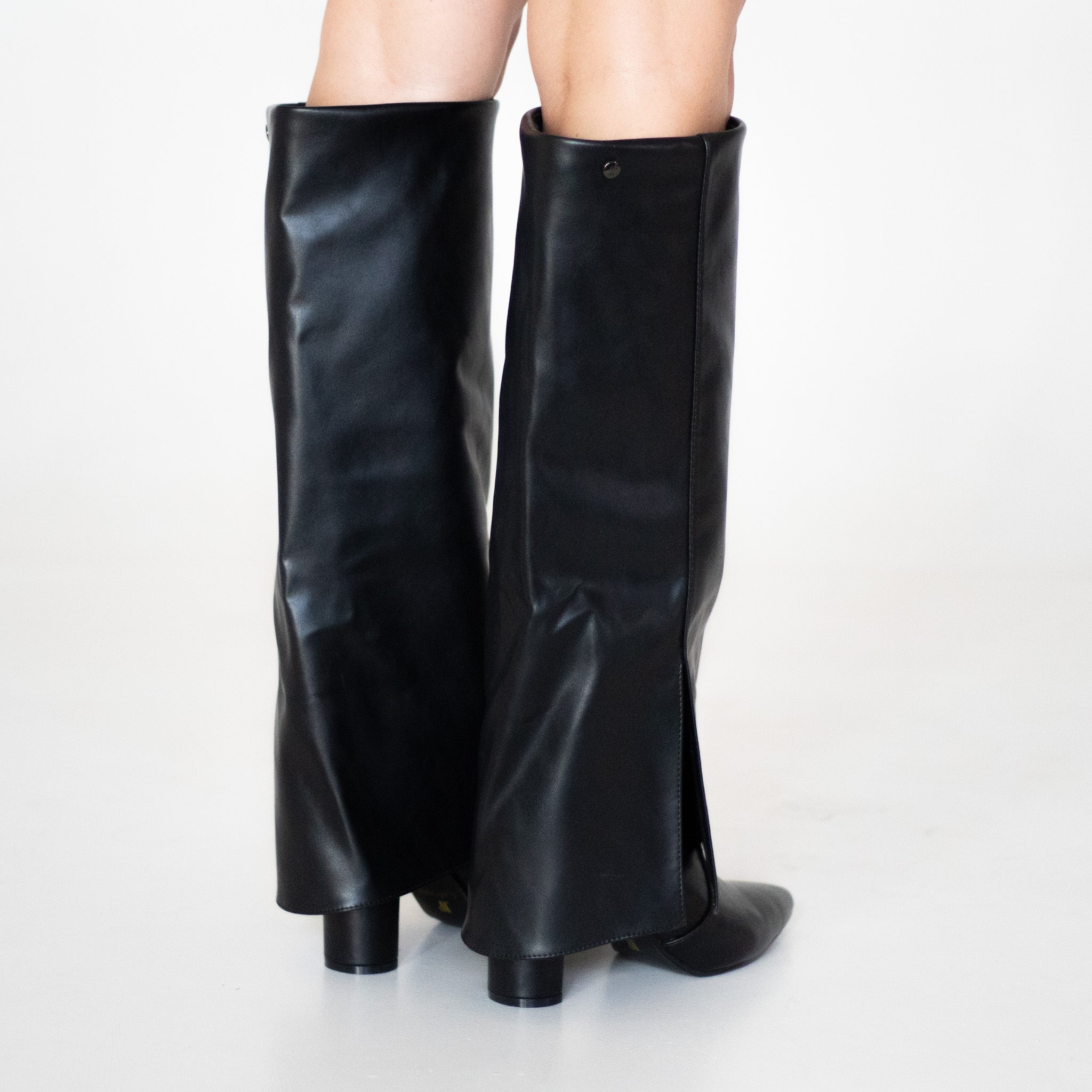 Vonda 8.5cm heel slouchy pu bootleg long boot black