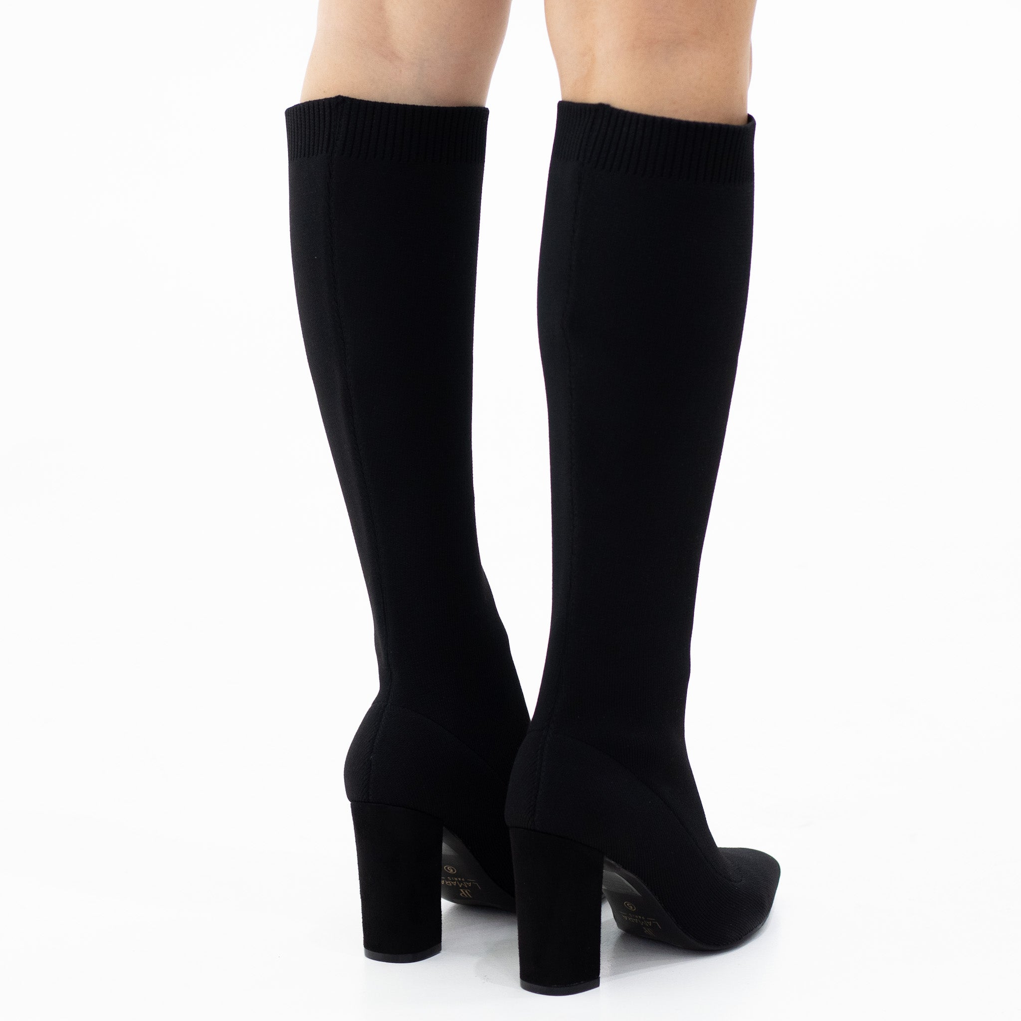 Vadisa stretch fabric knee high boot on a 9cm heel black