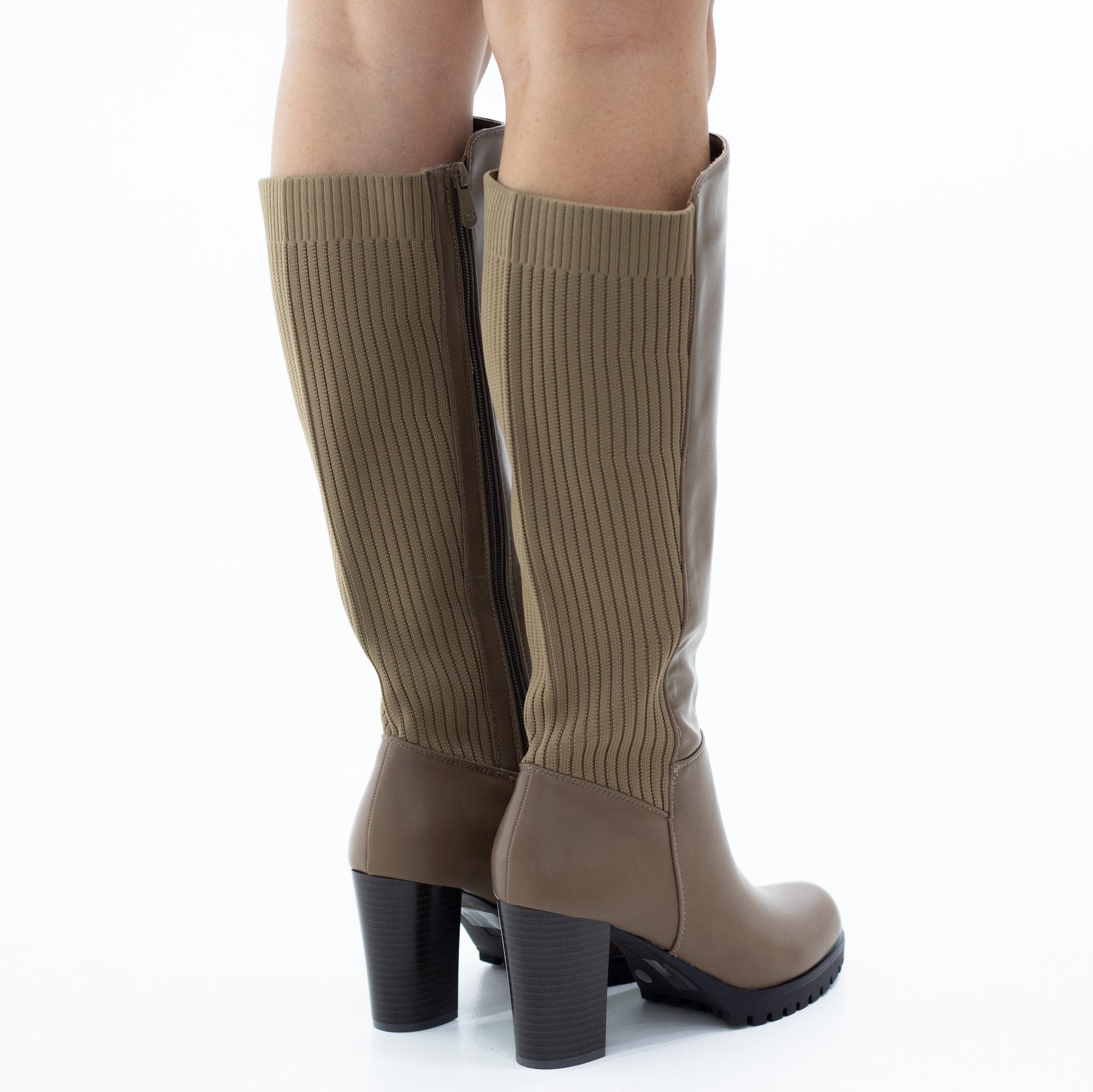 Yahira knee high with sock mat boots 8cm heel taupe